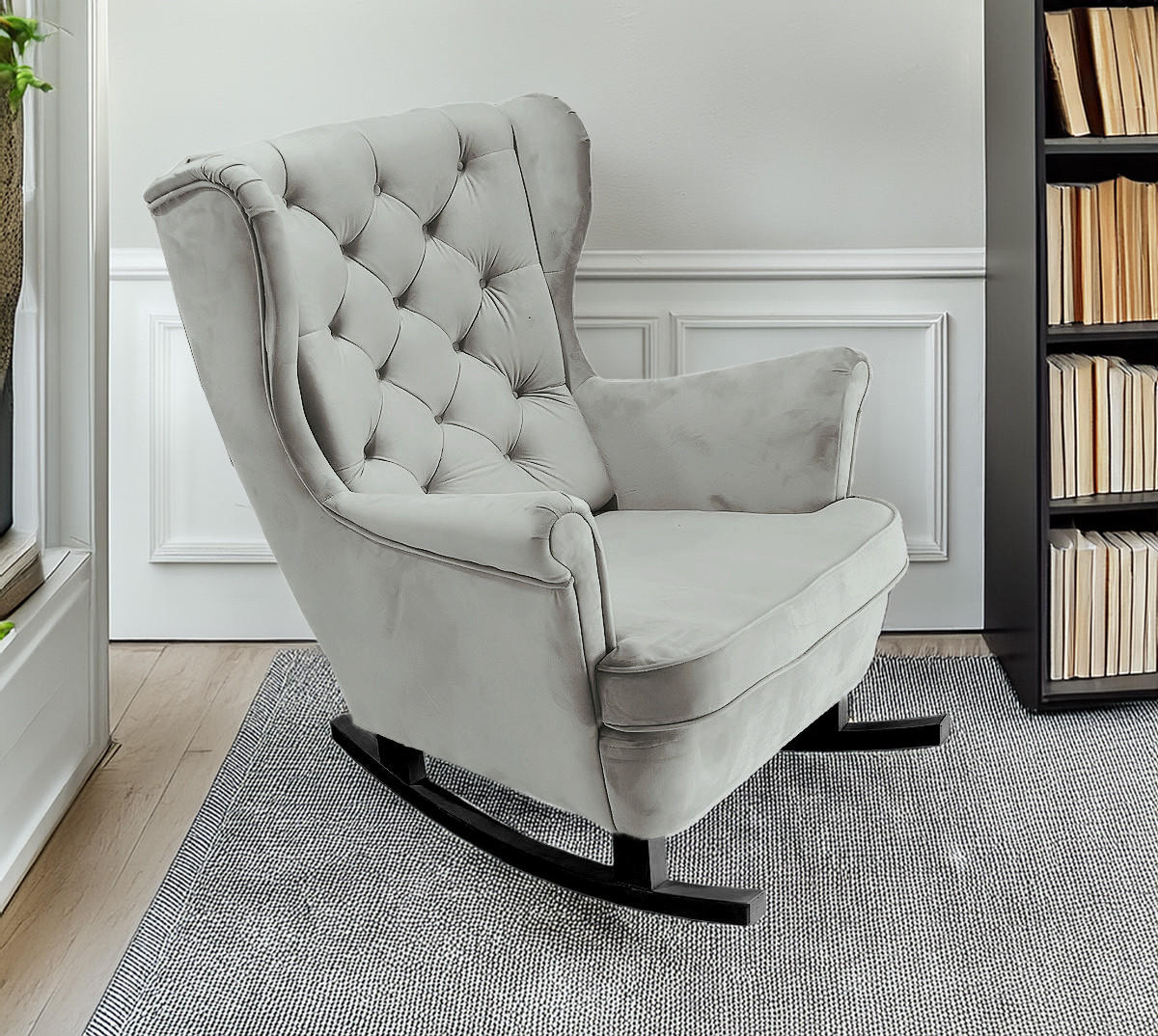 SCHAUKELSESSEL mit gepolstertem Sitz und Armlehnen, 102x81x95 cm, Asche_29855 - Hellgrau/Schwarz, Holz/Textil (81/102/95cm) - DomoHome