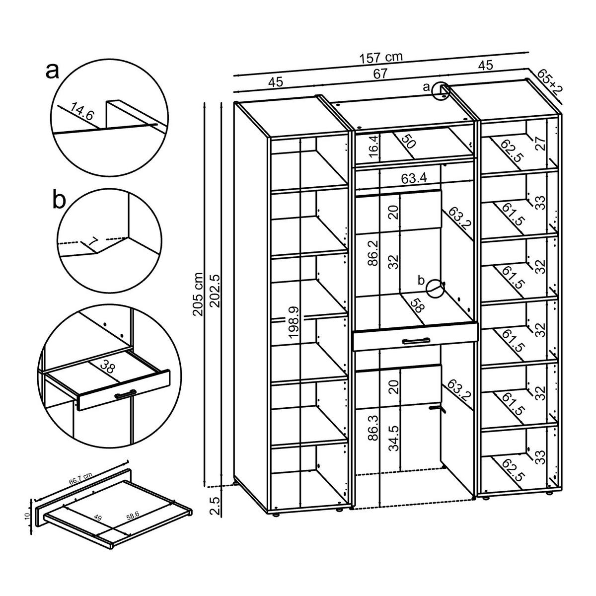 WASCHMASCHINENSCHRANK DUO-I 157cm Breit, 205cm Hoch - Schwarz, Holzwerkstoff (157/205/67cm)