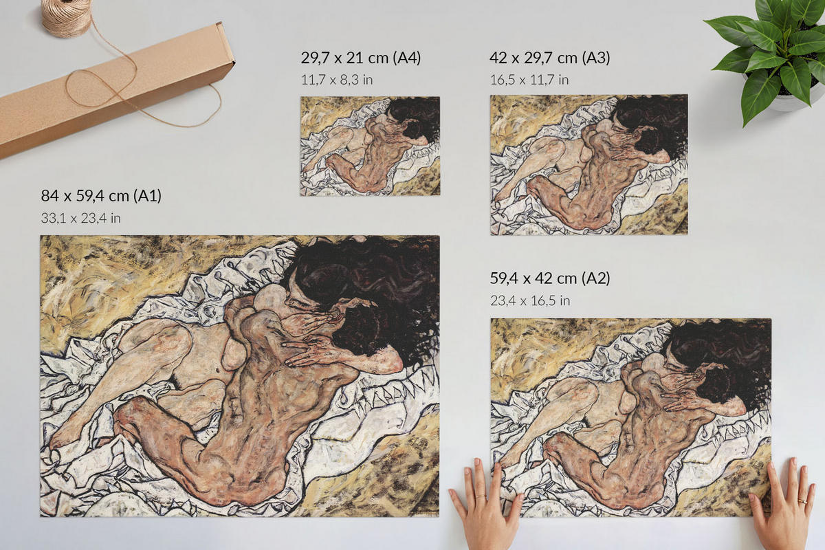 POSTER - 29x21 cm (A4) - Egon Schiele - Umarmen - Creme, Textil (29.7/21/0.1cm) - TULUP