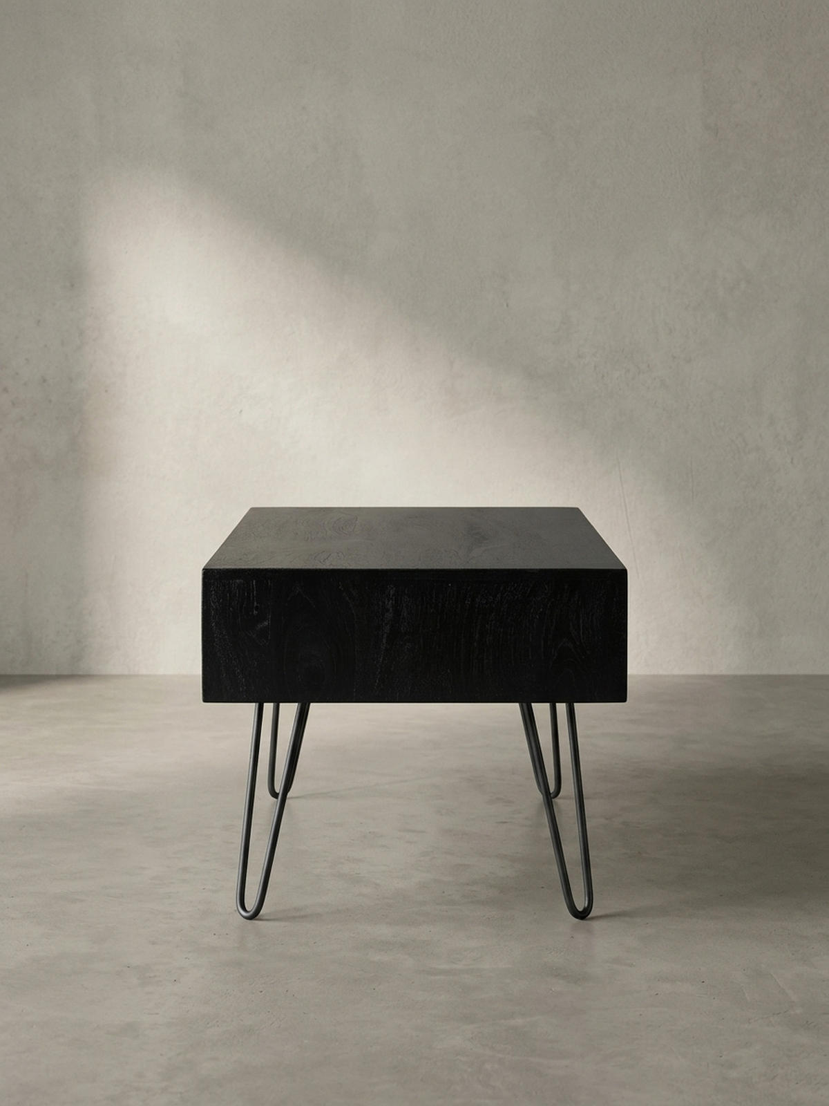 COUCHTISCH Mango Massivholz Metall 100x50x40cm mit Stauraum und Haarnadelbeinen - Schwarz, Holz/Metall (50/100/40cm) - KADIMA DESIGN