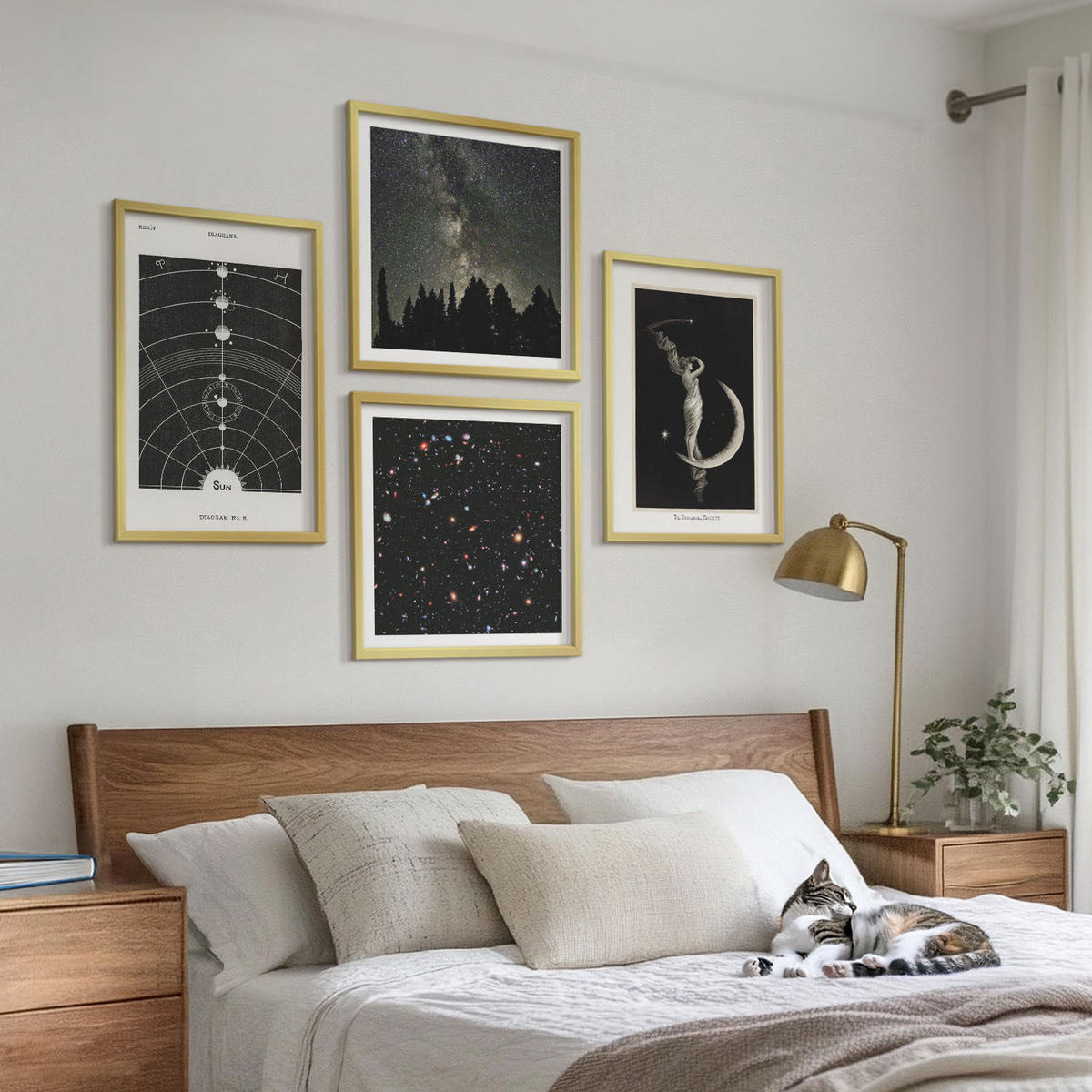 BILDER SET 4er Set - 50x50 cm & 40x60 cm Goldrahmen - Galaxie im Sonnensystem - Goldfarben, Kunststoff (50/50cm) - TULUP