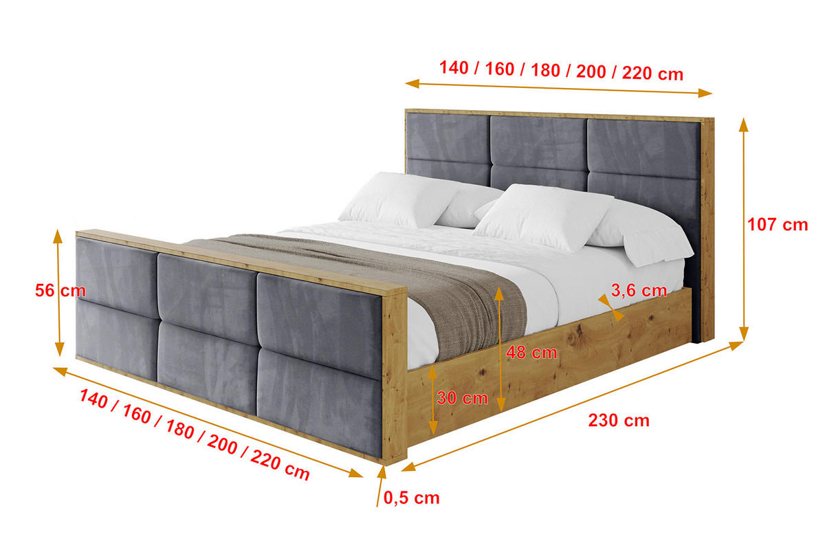 POLSTERBETT mit Bettkasten, Fußteil und Lattenrost, Boxbett mit Matratze H3/H4 - ENZO1-Z 180x200 Dunkelgrau - Dunkelgrau, Holzwerkstoff/Textil (180/200cm) - ALTDECOR
