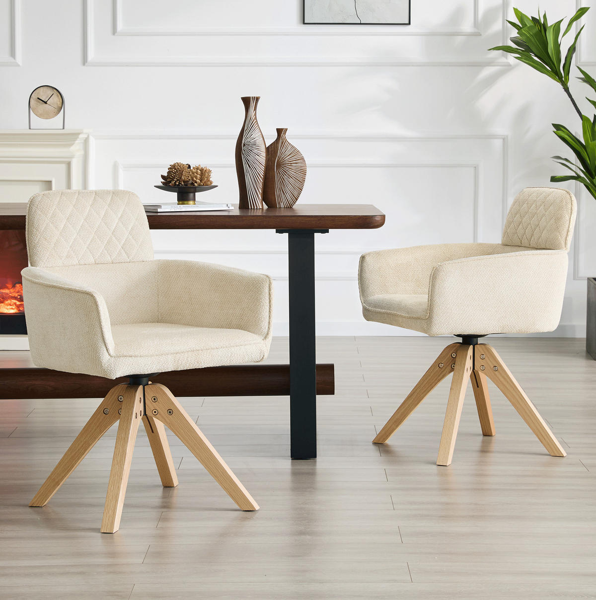 ESSZIMMERSTUHL 2er-Set drehbar ca. 85 cm Stoff Weiß Massivholz - Weiß, Holz (51/85/53cm) - Meubliv