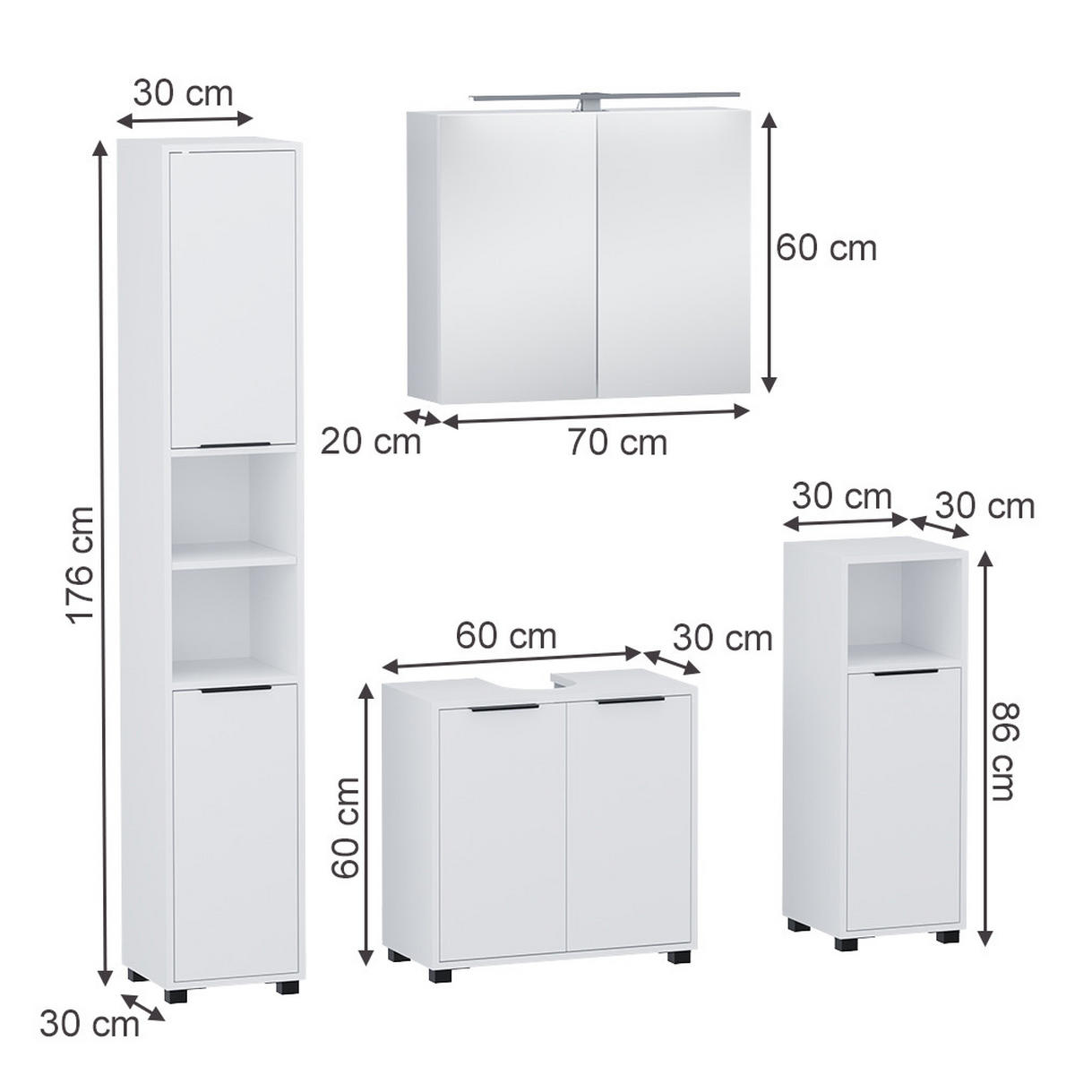 BADMÖBEL-SET Alina Weiß 4 Teile - Weiß, Holzwerkstoff (60/60/30cm) - Vicco