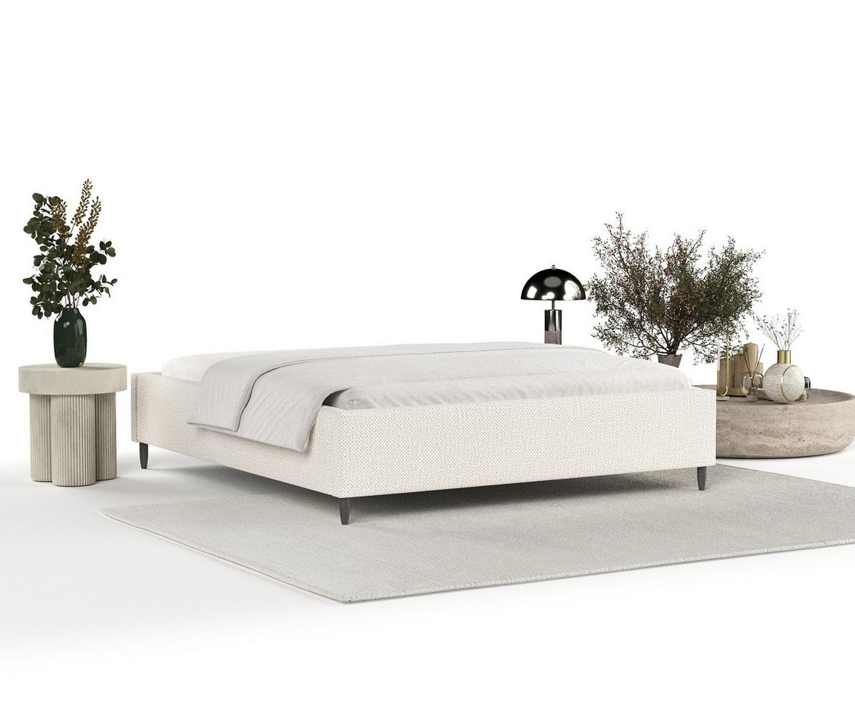 POLSTERBETT Larch Creme 140/200 cm im Chenille-Stoff - Creme/Schwarz, Holz/Holzwerkstoff (140/200cm) - Maison de Reve