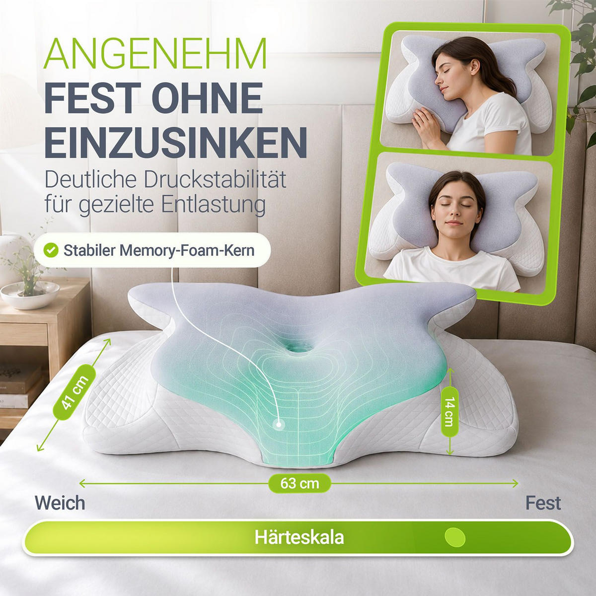 NACKENKISSEN weiß / grau (2er Set) - Weiß, Textil (41/63cm) - Juskys