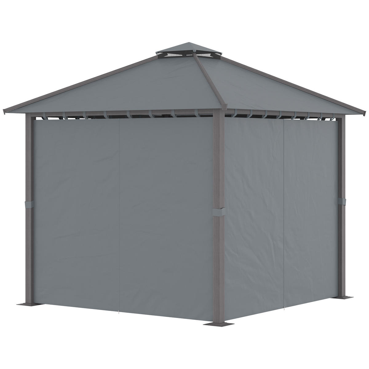 PAVILLON DE-12683 300/300 cm Doppeldach mit 4 Seitenwänden Grau - Dunkelgrau, Metall (296/280/296cm) - ComfortXL