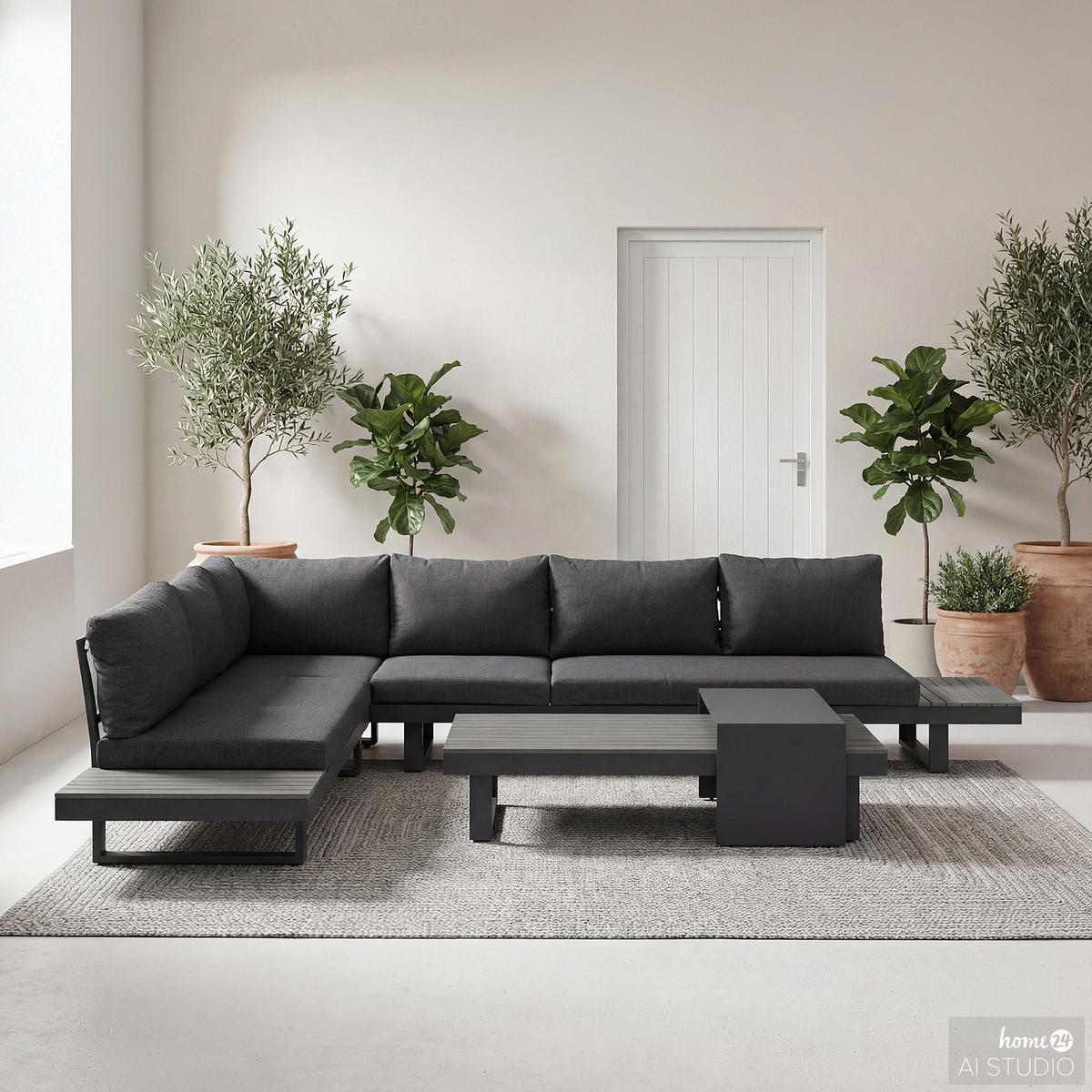 LOUNGEGRUPPE - 4-teilig - Aluminium / Webstoff - Anthrazit, Kunststoff/Textil - home24