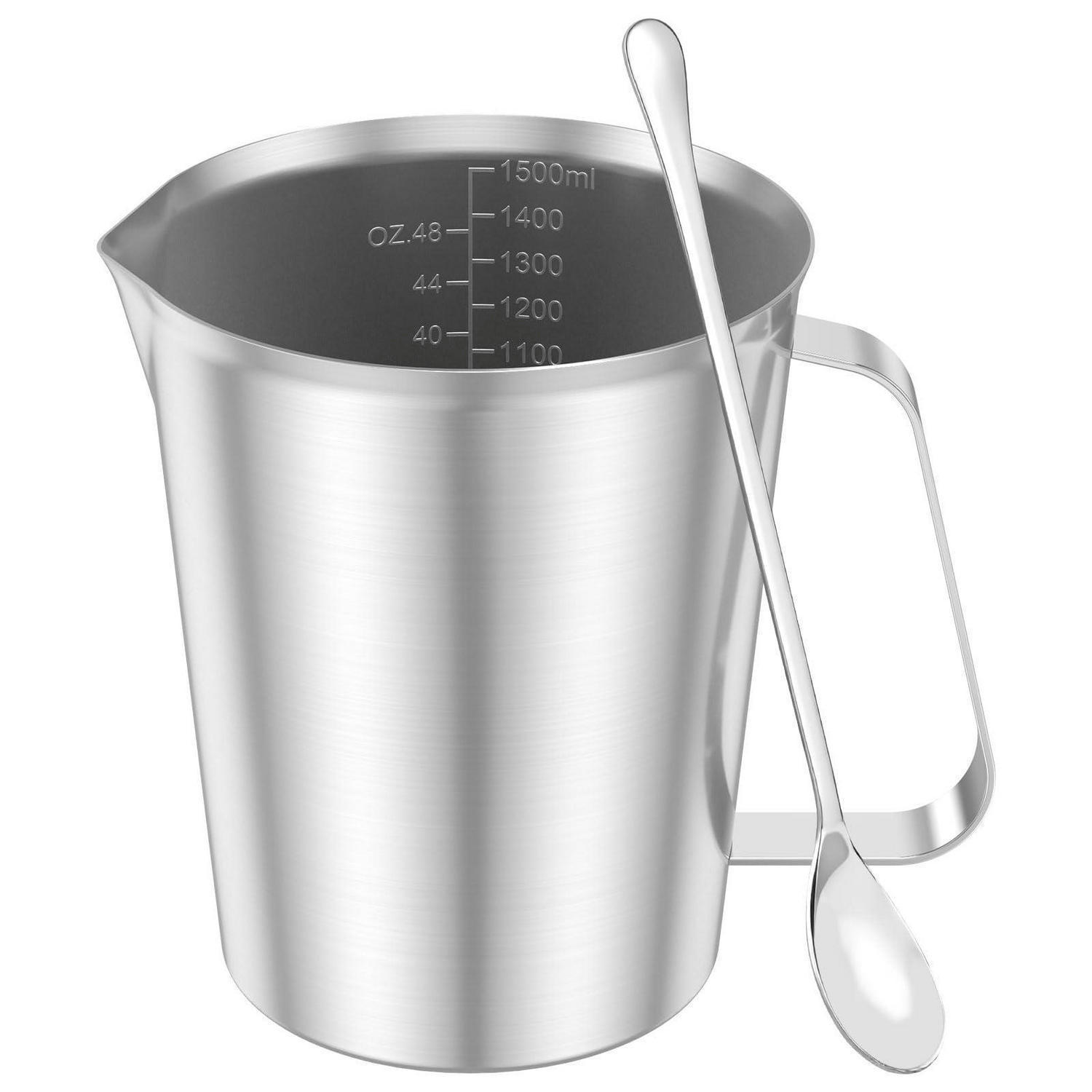 MESSBECHER Edelstahl 1500 ml mit Rührlöffel - Silberfarben, Metall (1.5L)