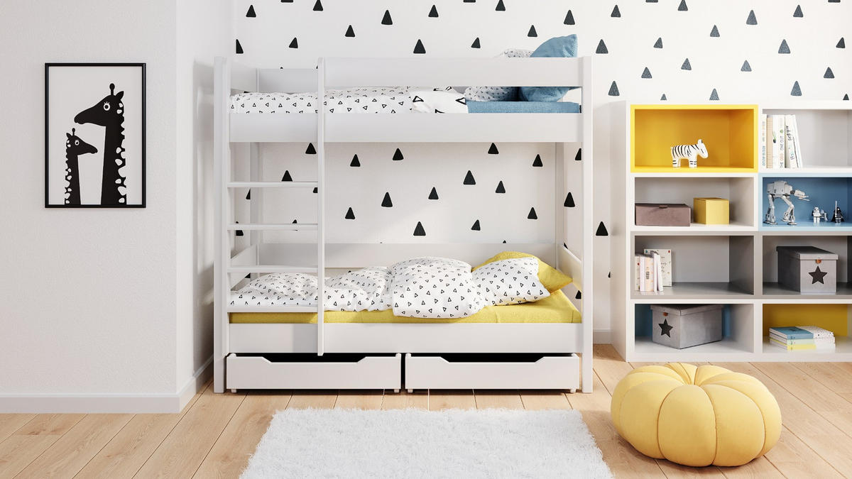 ETAGENBETT Diego 160x80 weiß mit Schubladen - Weiß, Holzwerkstoff (80/160cm) - LUKDOM