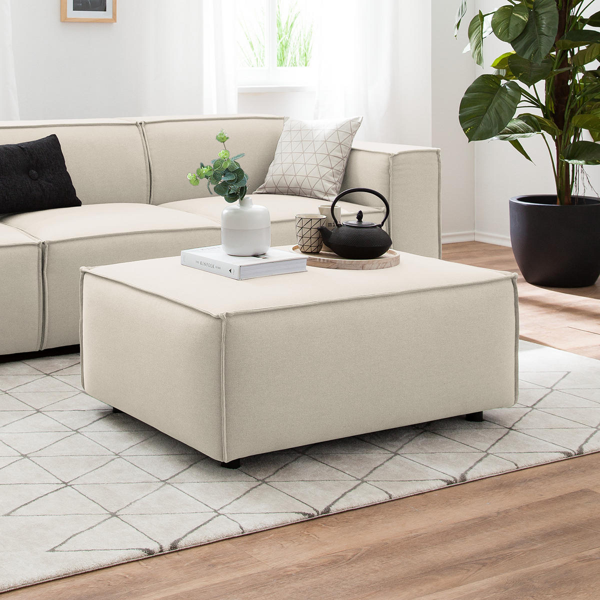 POLSTERHOCKER rechteckig - Schwarz/Weiß, Textil (97/40/79cm) - home24