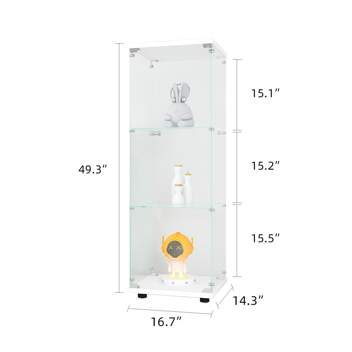VITRINE Glas, 3 Etagen mit Tür und Schloss, 5 mm gehärtetes Glas, Schwarz - Weiß, Glas (36.5/125/42.5cm)