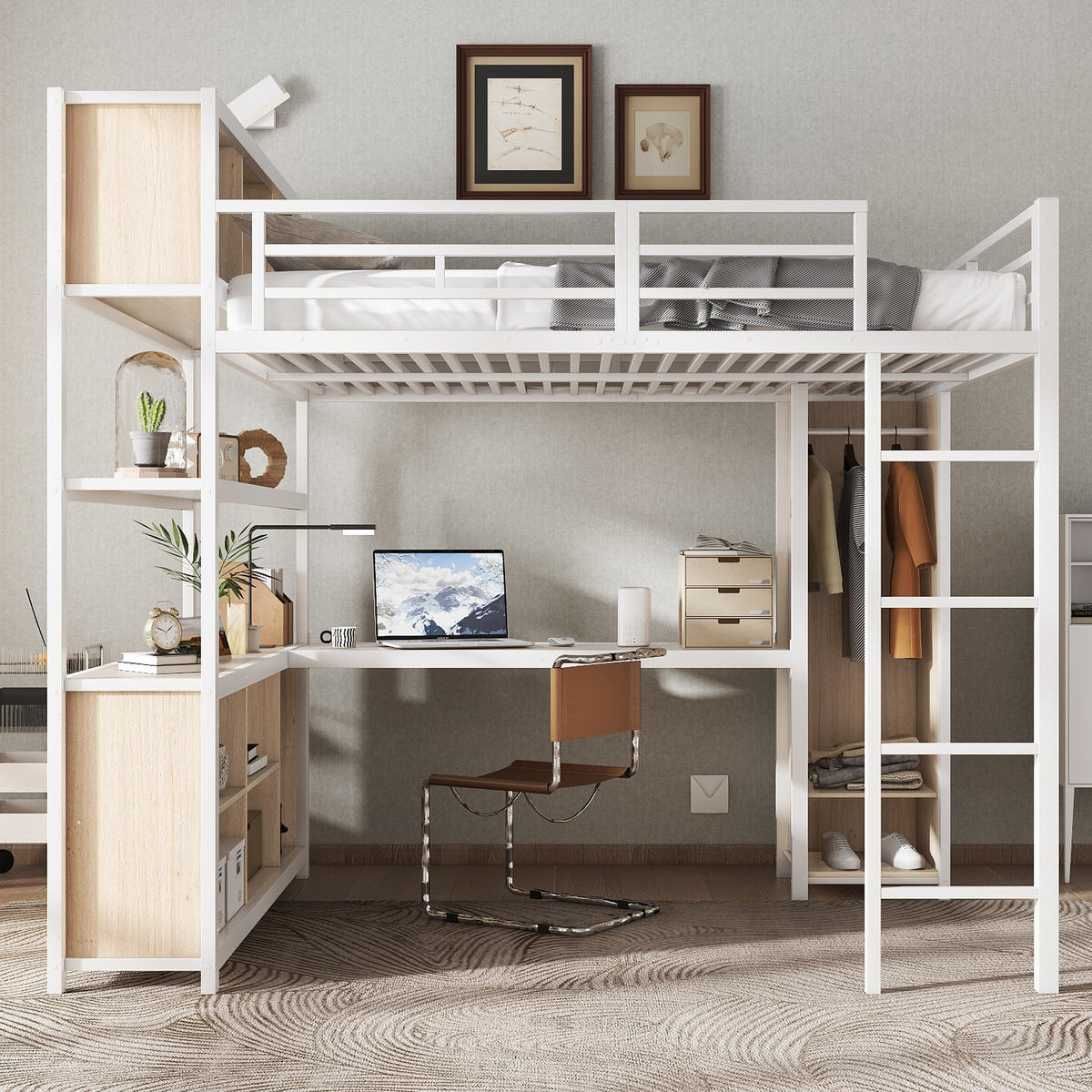 HOCHBETT 140x200 cm Schrank weiß - Weiß, Metall (140/200cm) - Fortuna Lai