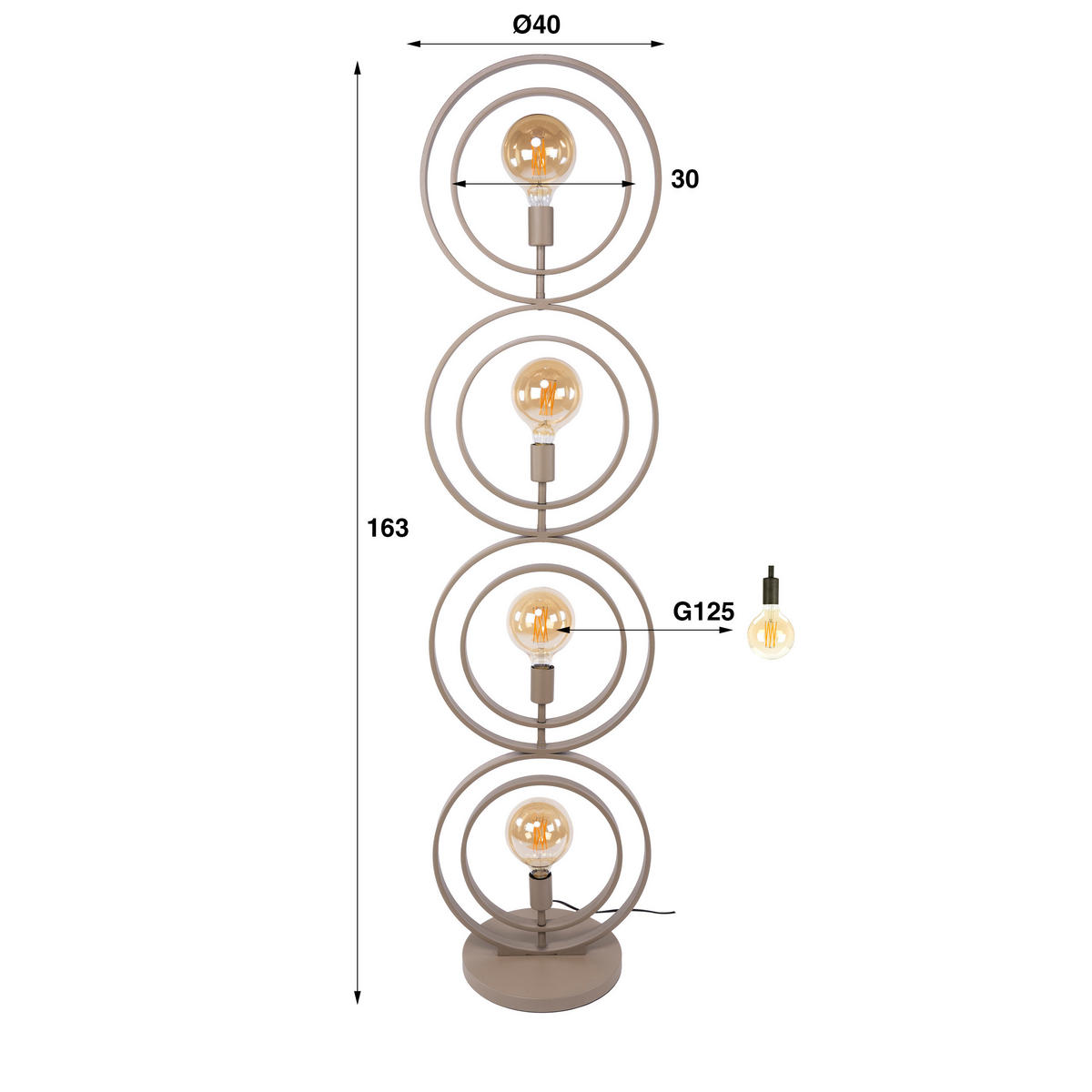 STEHLEUCHTE Turn Around 43 30/40/163 cm - Beige, Metall (30/40/163cm) - Hoyz Collection