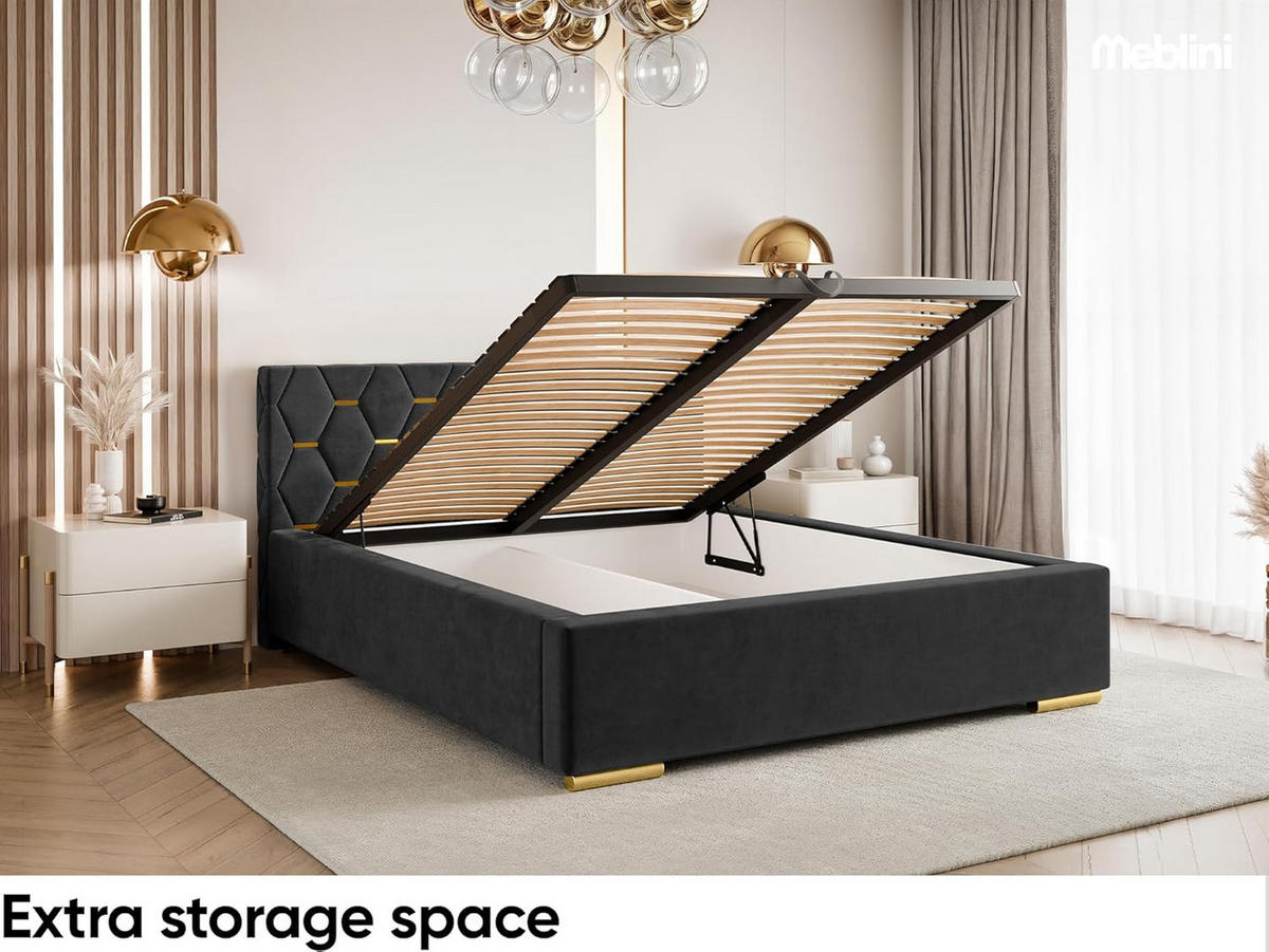 BETT VERSAL - Goldfarben/Schwarz, Holzwerkstoff (160/200cm) - Meblini