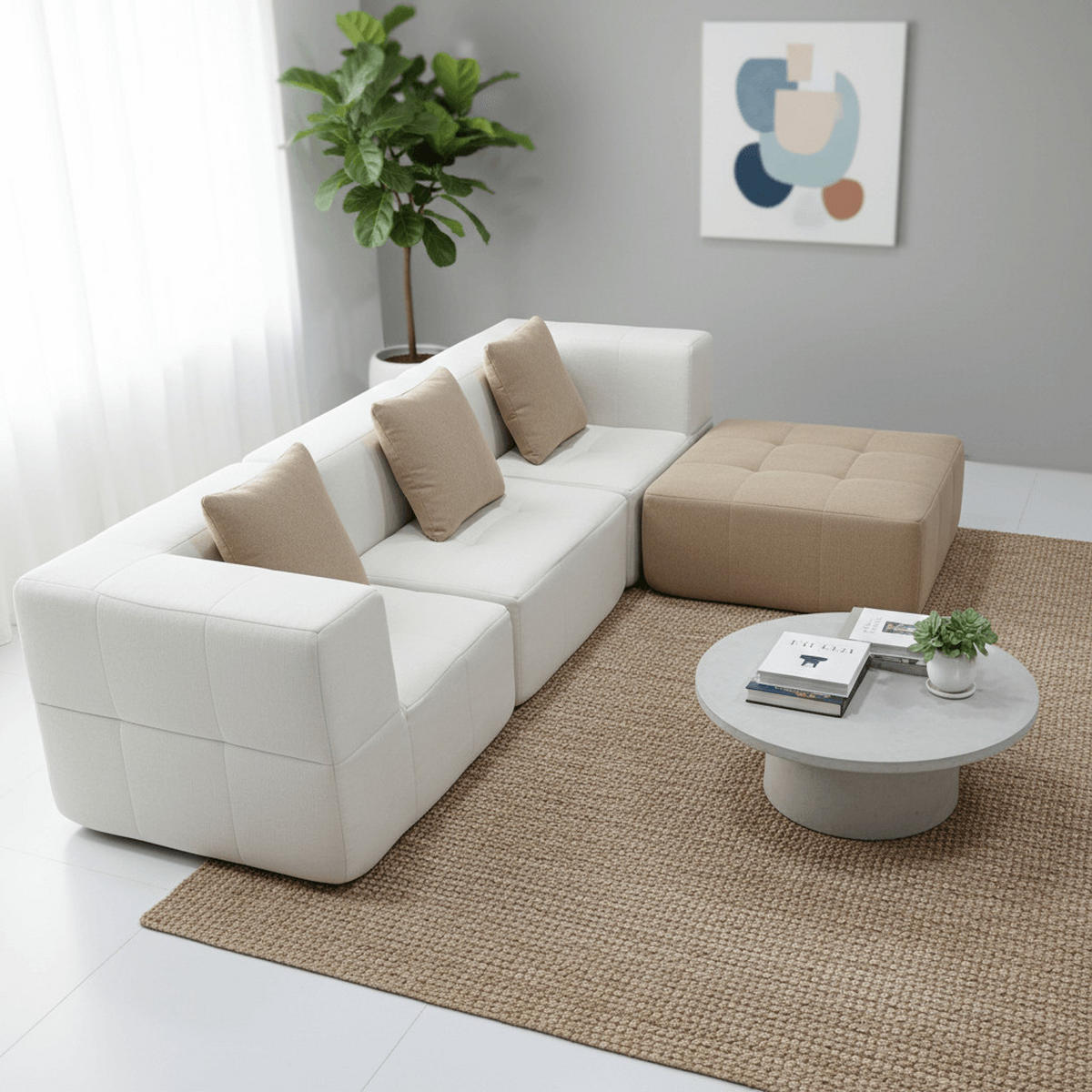 ECKSOFA Eden Komplett Weiß Sand 3-Sitzer - Beige, Textil (272/71/92cm) - COCO Living