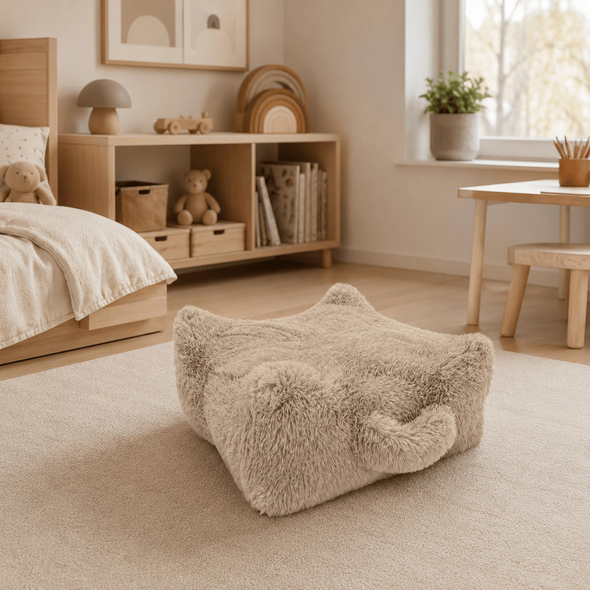 KINDERPOUF Mammoth rund flauschig - Hellgrau, Textil (60/35/60cm) - MeowBaby