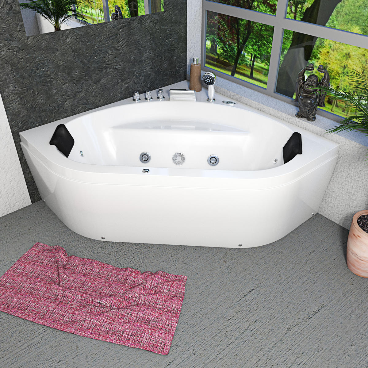 WHIRLPOOL Pool Badewanne Eckwanne W20R-TH-SC 140x140cm - Weiß, Glas/Kunststoff (140/55/140cm) - AcquaVapore by Sandra Jentho