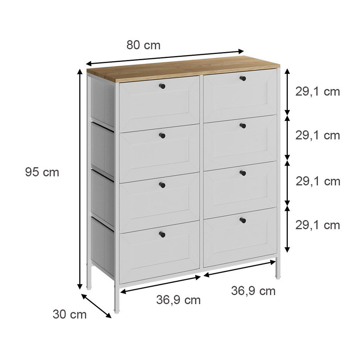 KOMMODE Belaro Weiß 80 x 95 cm mit 8 Schubladen - Weiß, Holzwerkstoff (80/95/30cm) - Vicco