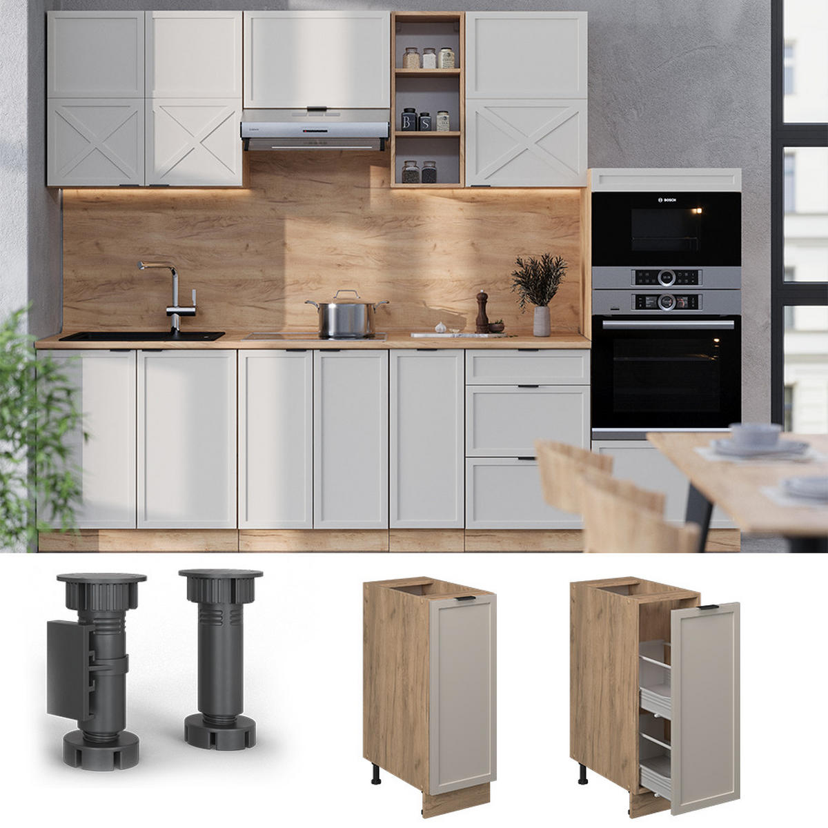 APOTHEKERUNTERSCHRANK Fame-Line GrauBeige 30 cm ohne AP - Honigeiche/Eiche Wotan, Holzwerkstoff (30/82/51.6cm) - Vicco