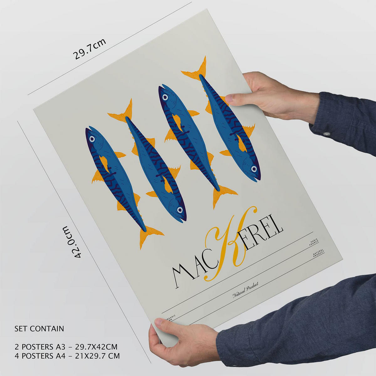 POSTER Set Mit 6 Lebensmittel Und Ernährungs Meeresprodukte Natur Und Botanikdrucke Für Innenarchitektur A3 & A4 Schwarzer Rahmen - Schwarz, Papier (29/3cm) - Nacnic