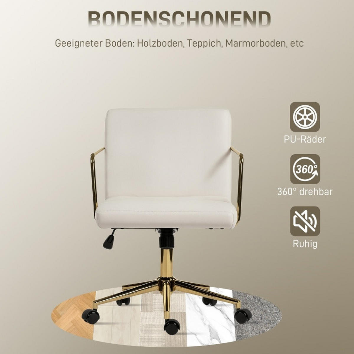 DREHSTUHL 57/64/80-90 cm cremeweiß aus Polyester höhenverstellbar - Creme, Kunststoff (57/90/64cm) - OKWISH