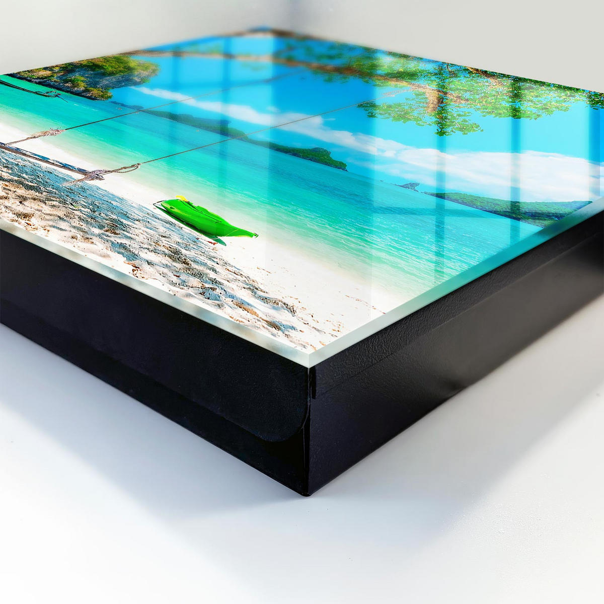 SCHLÜSSELBOX Schwarz 30x30 cm- Türöffnung nach rechts - Tropisches Paradies - Türkis, Metall (30/30/5cm) - TULUP