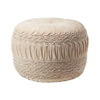 SAMT-POUF Sofia creme, plissiert in Flechtoptik, 50/50/35 cm - Creme, Textil (50/35/50cm) - Homescapes