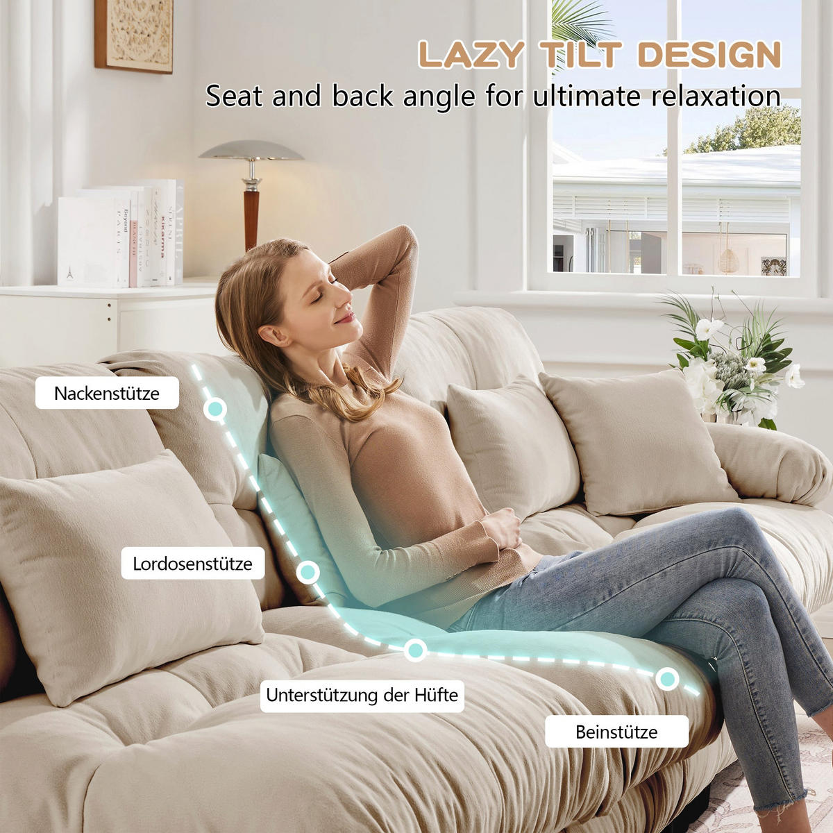 2-SITZER-SOFA aus chenille wolken-design & massivholzrahmen - Beige, Textil (77/81/220cm) - Urban Meuble