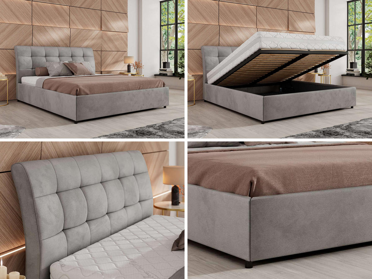 POLSTERBETT GALA CLASSIC 180/200 - Hellgrau Velvet - Schaum-Matratze - Hellgrau, Textil (180/200cm) - MKS