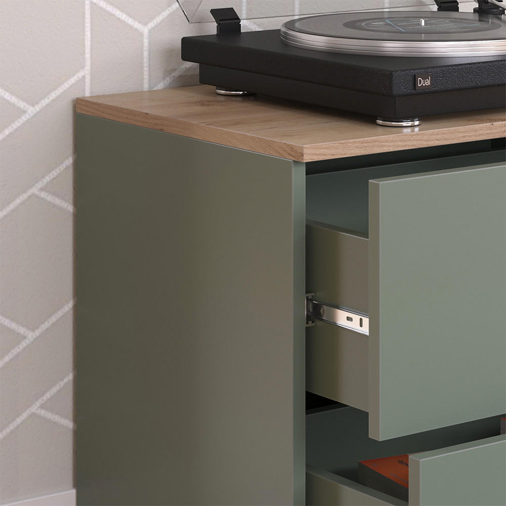 KOMMODE Wido Grün 60 x 50 cm mit 2 Schubladen - Grün/Sonoma Eiche, Holzwerkstoff (60/50/40cm) - Vicco