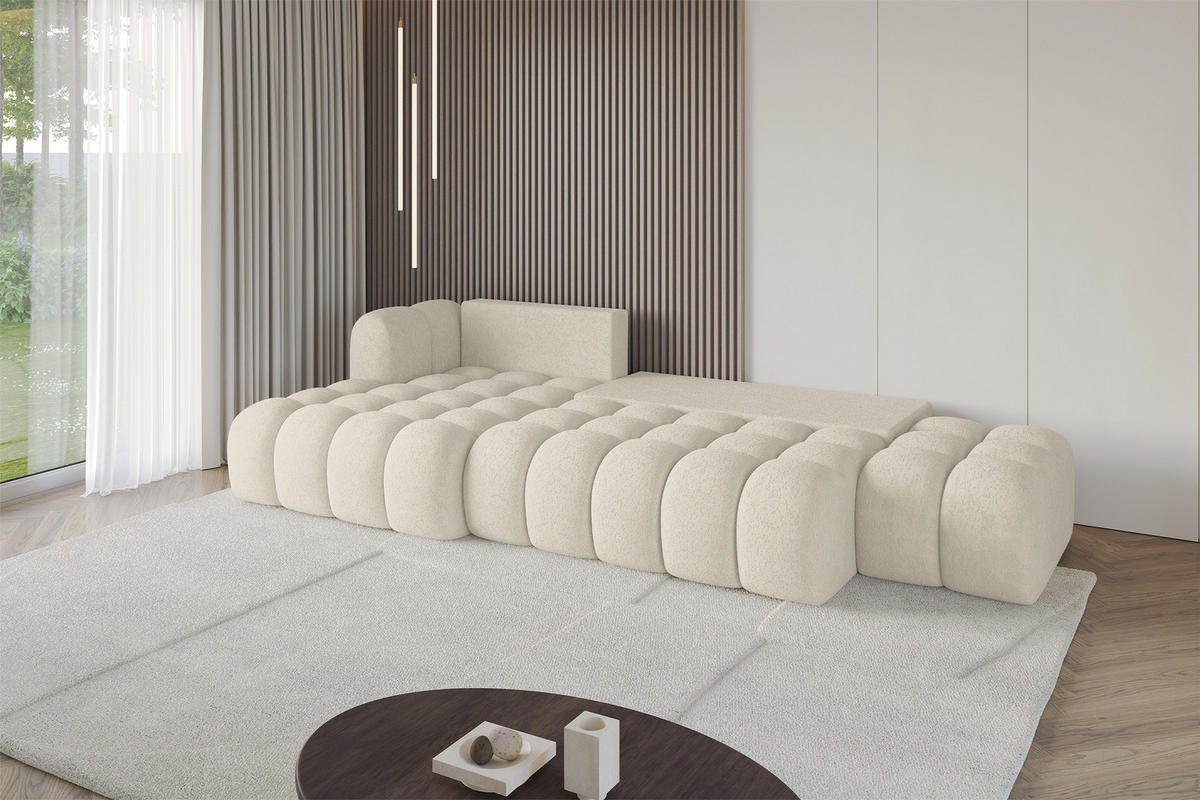 ECKSOFA mit Schlaffunktion Ottomane Links OLEA-L2 321x164x75 Creme Tissu - Creme/Schwarz, Holzwerkstoff/Kunststoff (321/164cm) - ALTDECOR