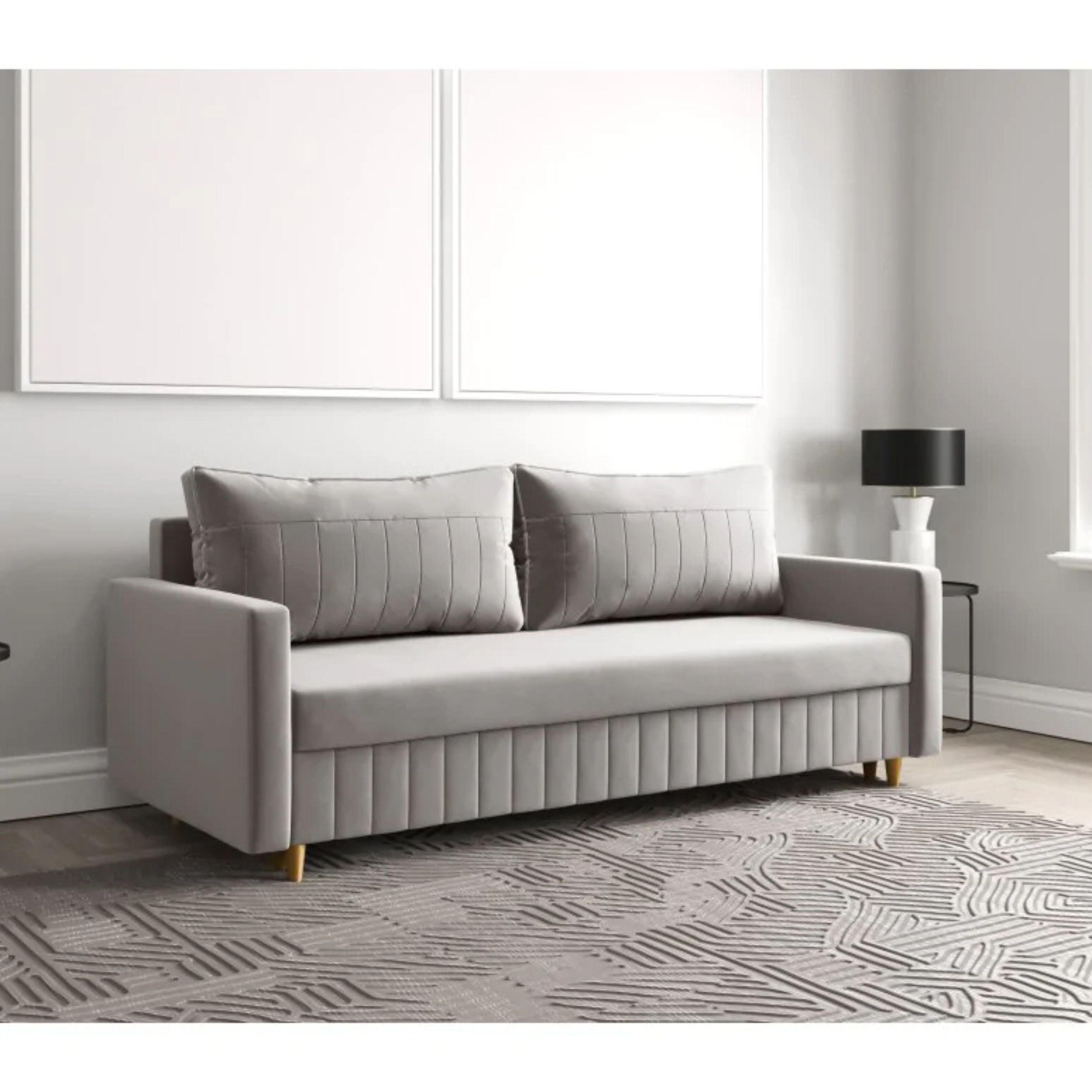 SCHLAFSOFA MARO, Sofa mit Schlaffunktion und Bettkasten, Farbe: Grau, Veloursstoff - Grau, Textil (217/92/85cm) - Sepro Meble