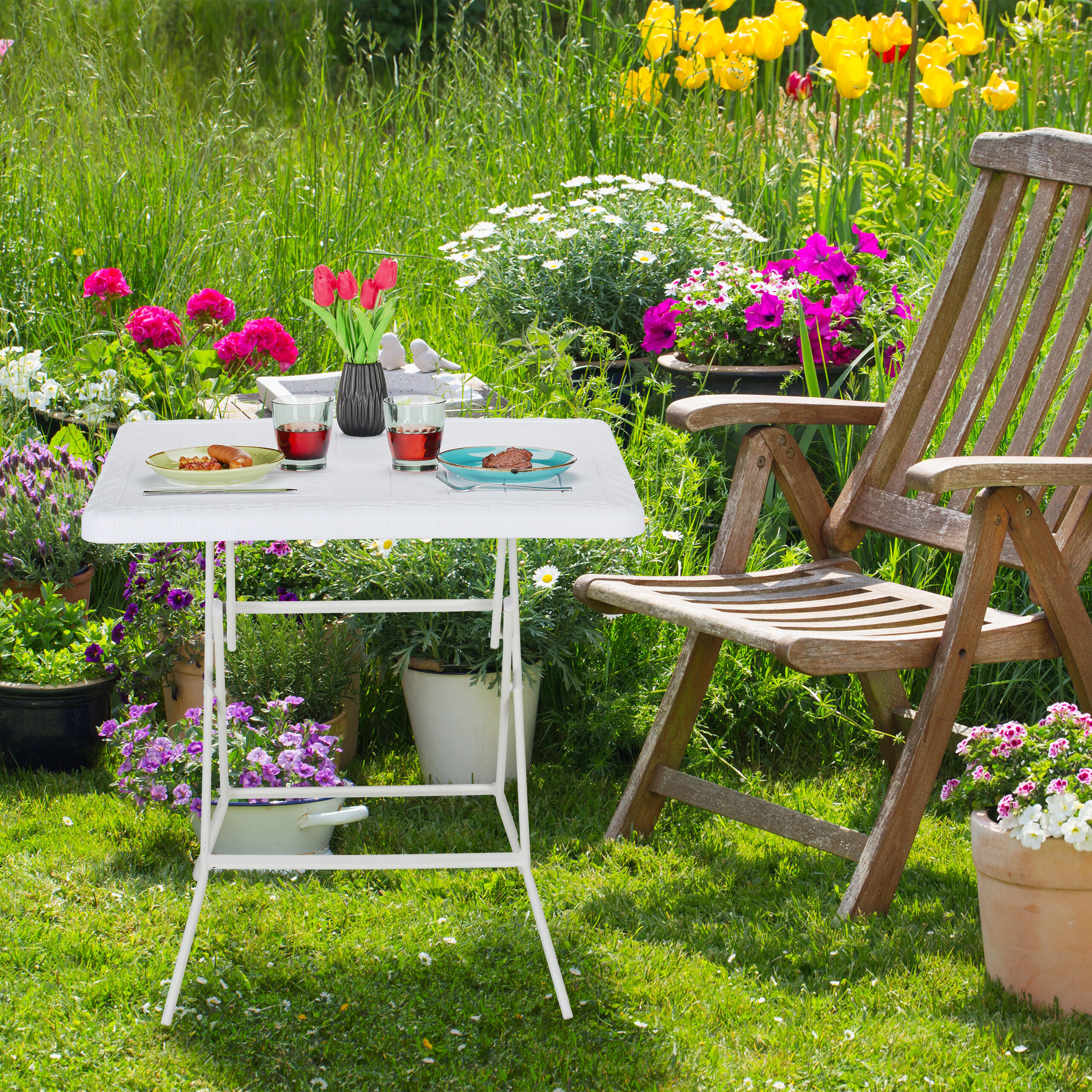 GARTENTISCH - Schwarz, Kunststoff/Metall (78/78/74cm) - Relaxdays