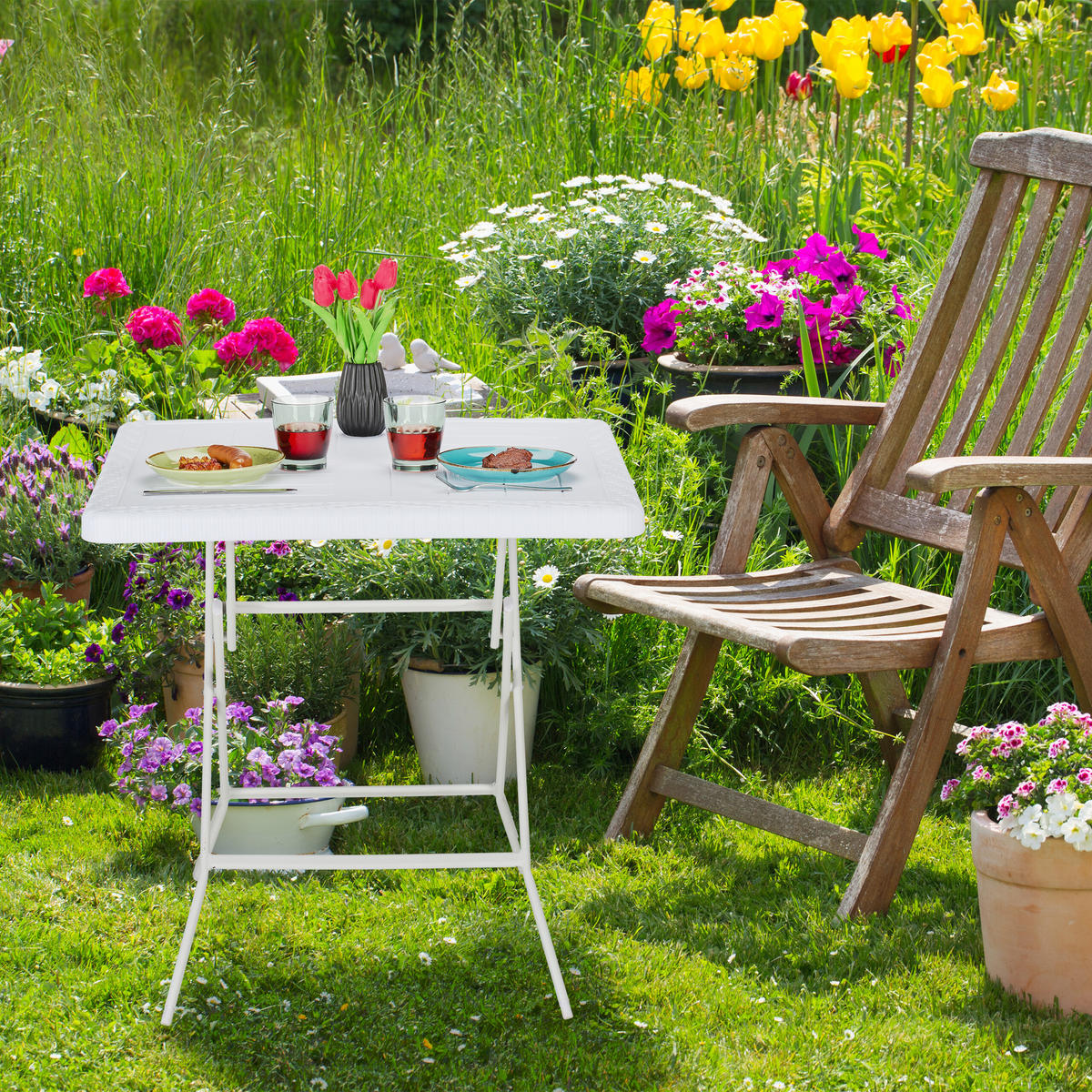 GARTENTISCH - Braun, Kunststoff/Metall (78/78/74cm) - Relaxdays