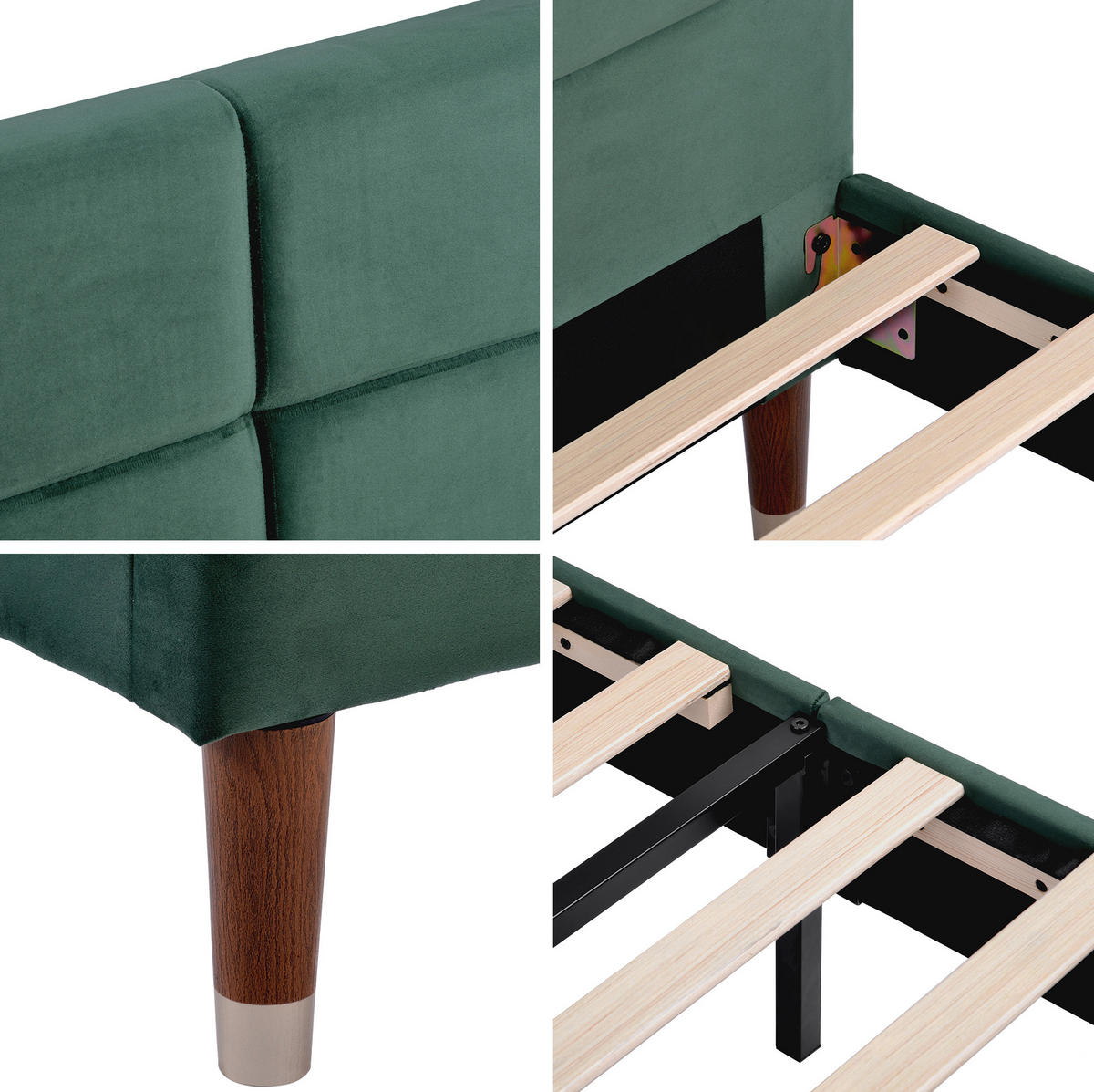 POLSTERBETT 140/200 cm Grün aus Samt mit Lattenrost - Grün, Textil (140/200cm) - OKMYHOME
