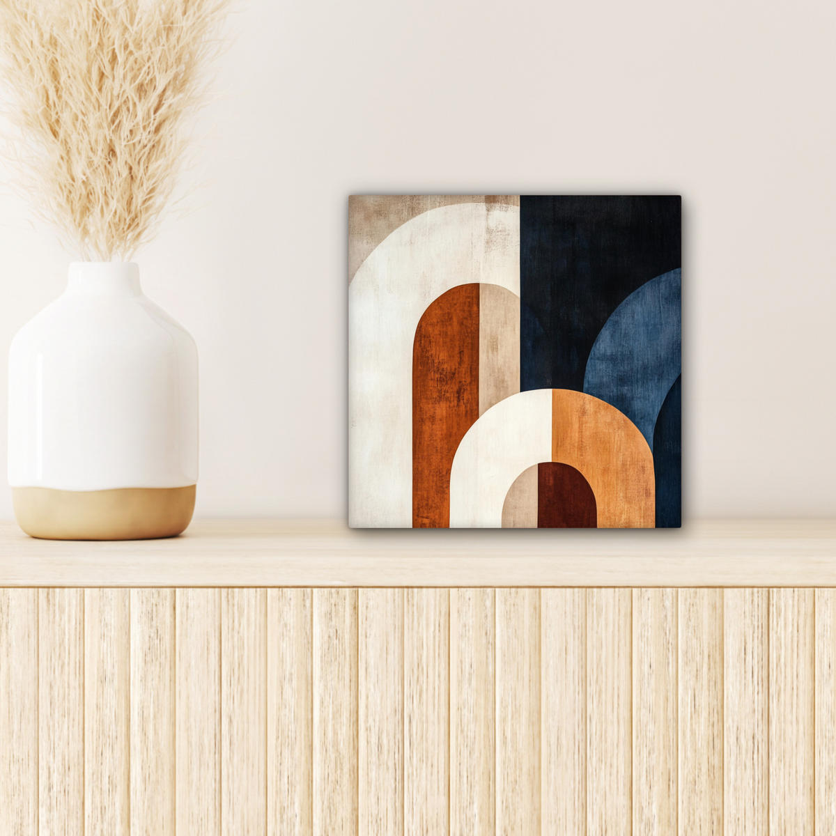 LEINWANDBILD Abstrakt - Formen - Dunkelblau 20x20 cm - Cognac, Textil (20/20cm) - MuchoWow