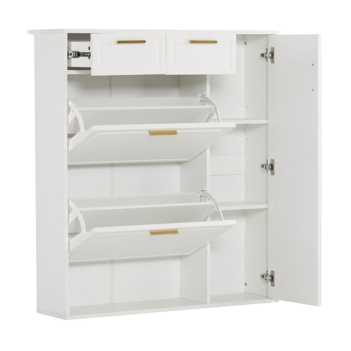 SCHUHSCHRANK mit Schubladen und verstellbaren Regalen 95 x 24 x 107,5 cm Weiß - Weiß, Holzwerkstoff (24/107/95cm) - Beauniv