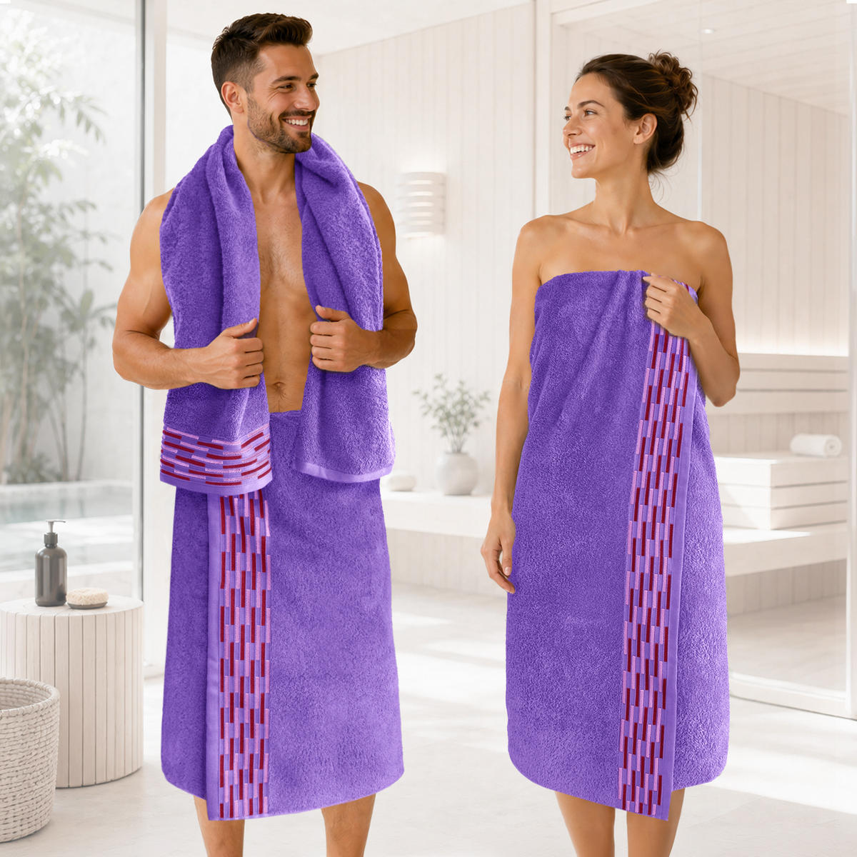 BADETUCH extra groß Lugano Lila 90x180 cm - Lila, Textil (90/180cm) - Lashuma