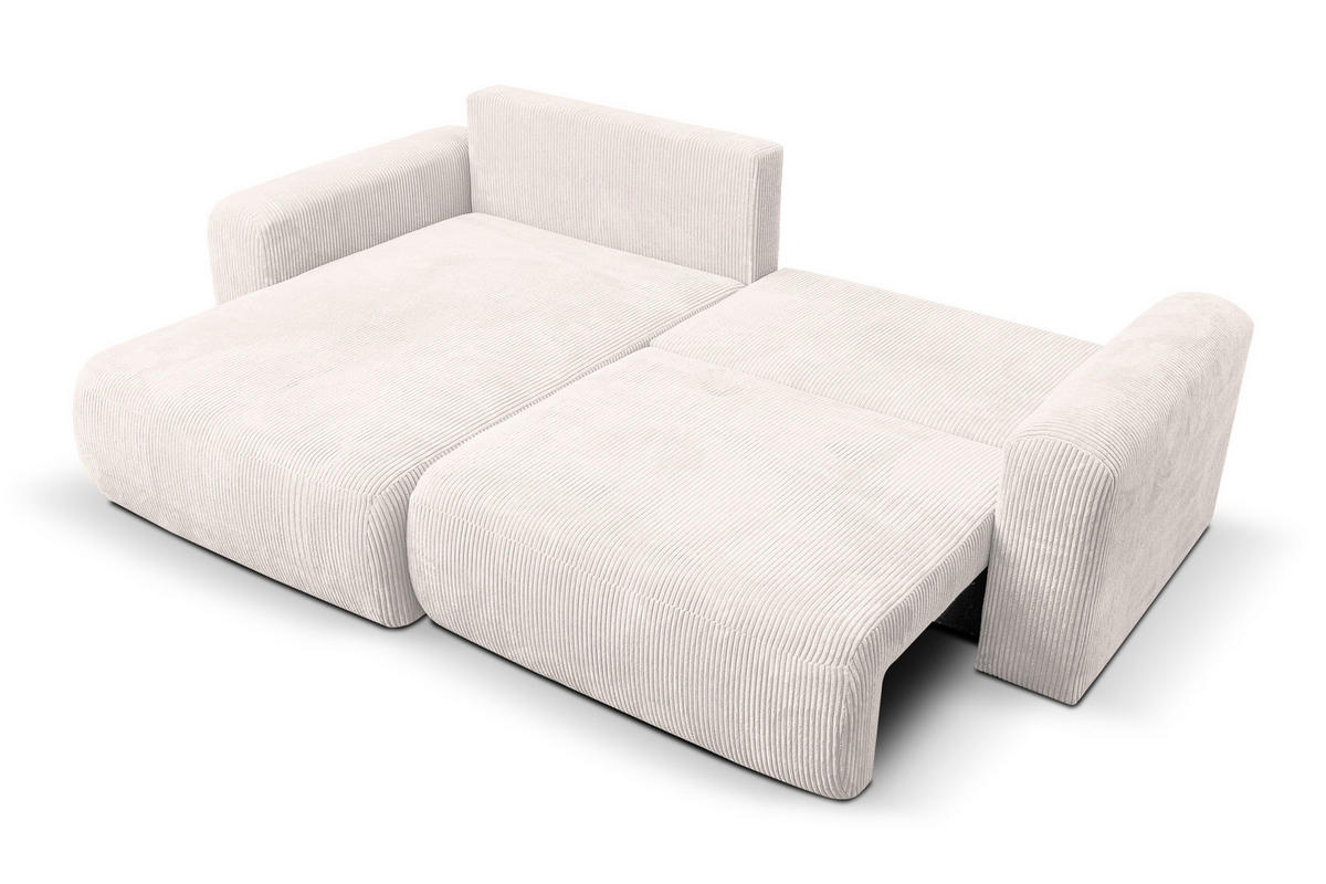 ECKSOFA Roma, Eckcouch in L-Form mit Schlaffunktion und Bettkasten, Farbe: Beige, Cordstoff, Ottomane Universal - Beige, Textil (244/142cm) - VENASI MÖBEL