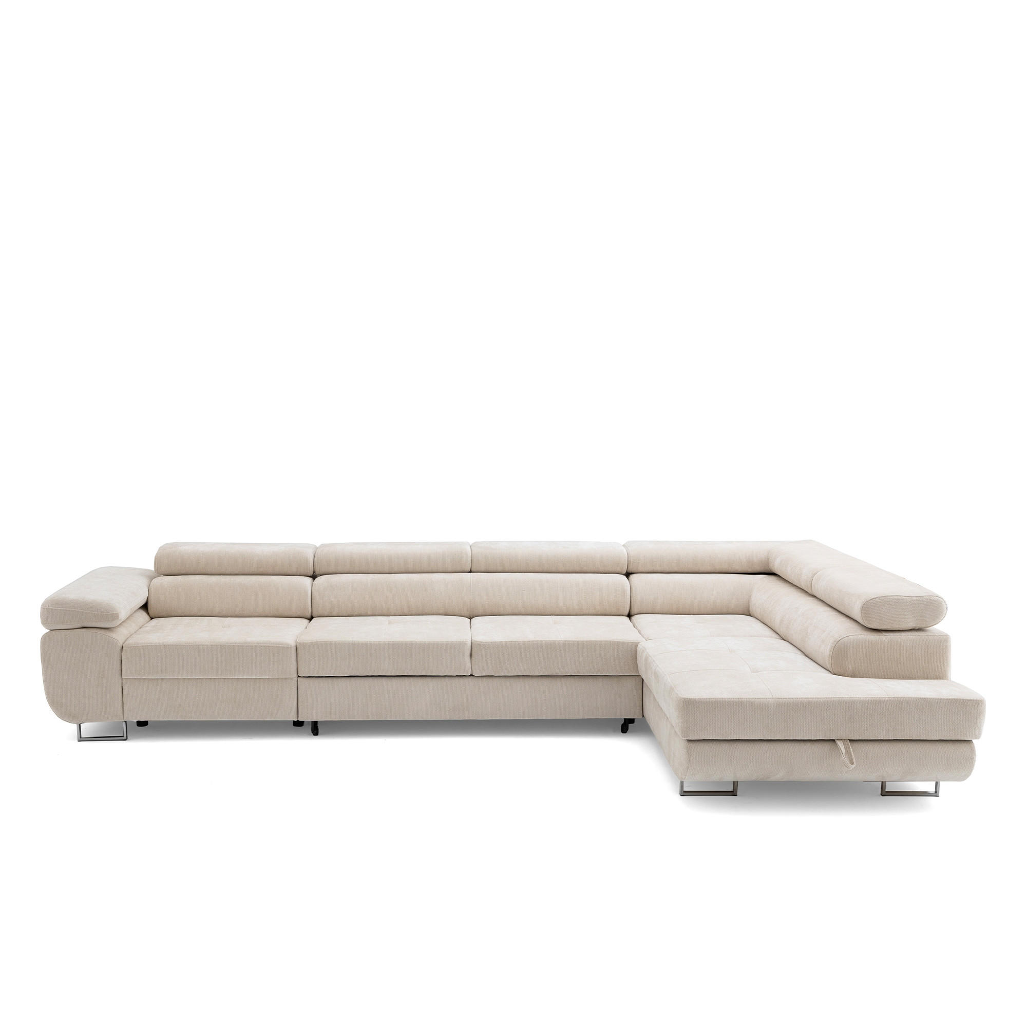 ECKSOFA WILD MAXI L Rechts mit Schlaffunktion 125x195 Chenille Beige - Chromfarben/Beige, Holz/Textil (350/203cm) - Muffo