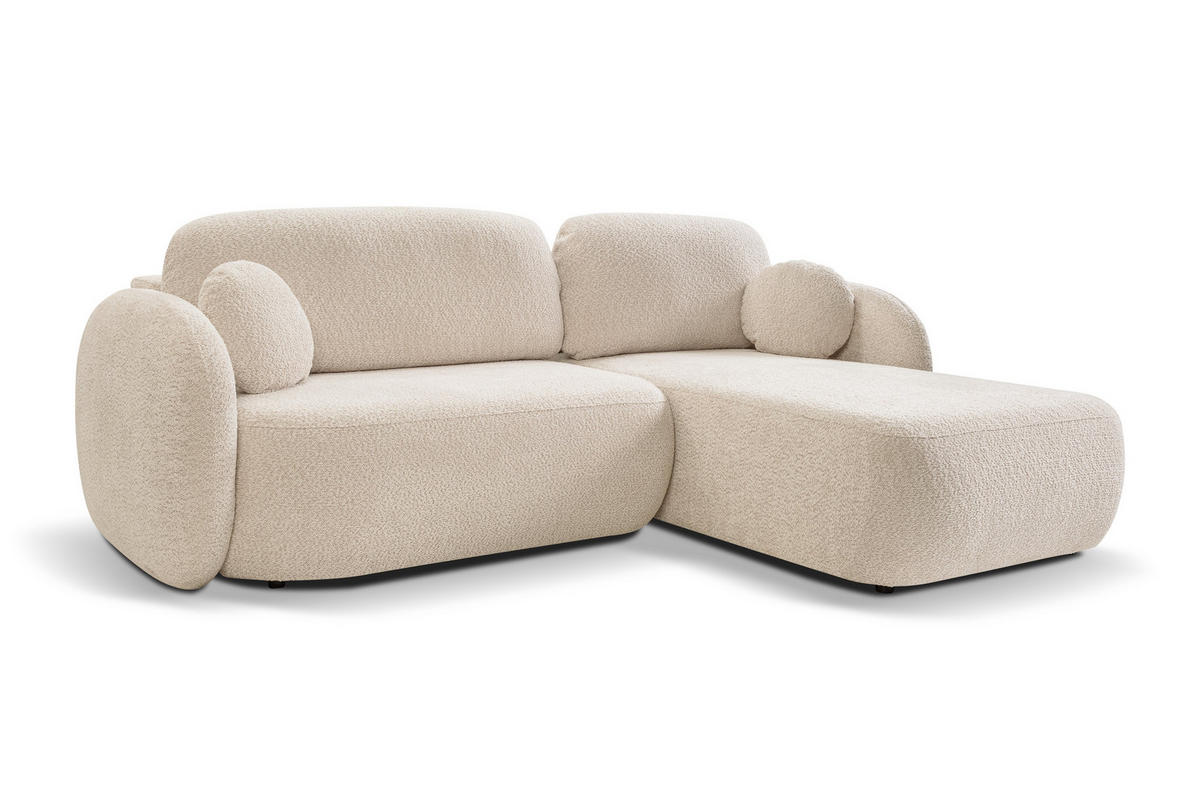 ECKSOFA AMICO R-S Beige Boucle-Stoff mit Schlaffunktion - Beige, Holz (248/174cm) - MASSENO
