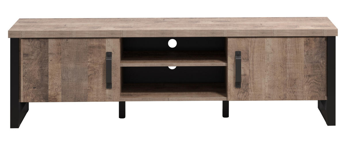 TV-LOWBOARD Eiche Tabak, schwarz 166 x 50 cm, TV-Unterteil mit 6 Fächern - Eichefarben/Schwarz, Holzwerkstoff/Kunststoff (166/50/45cm) - Top.Furn