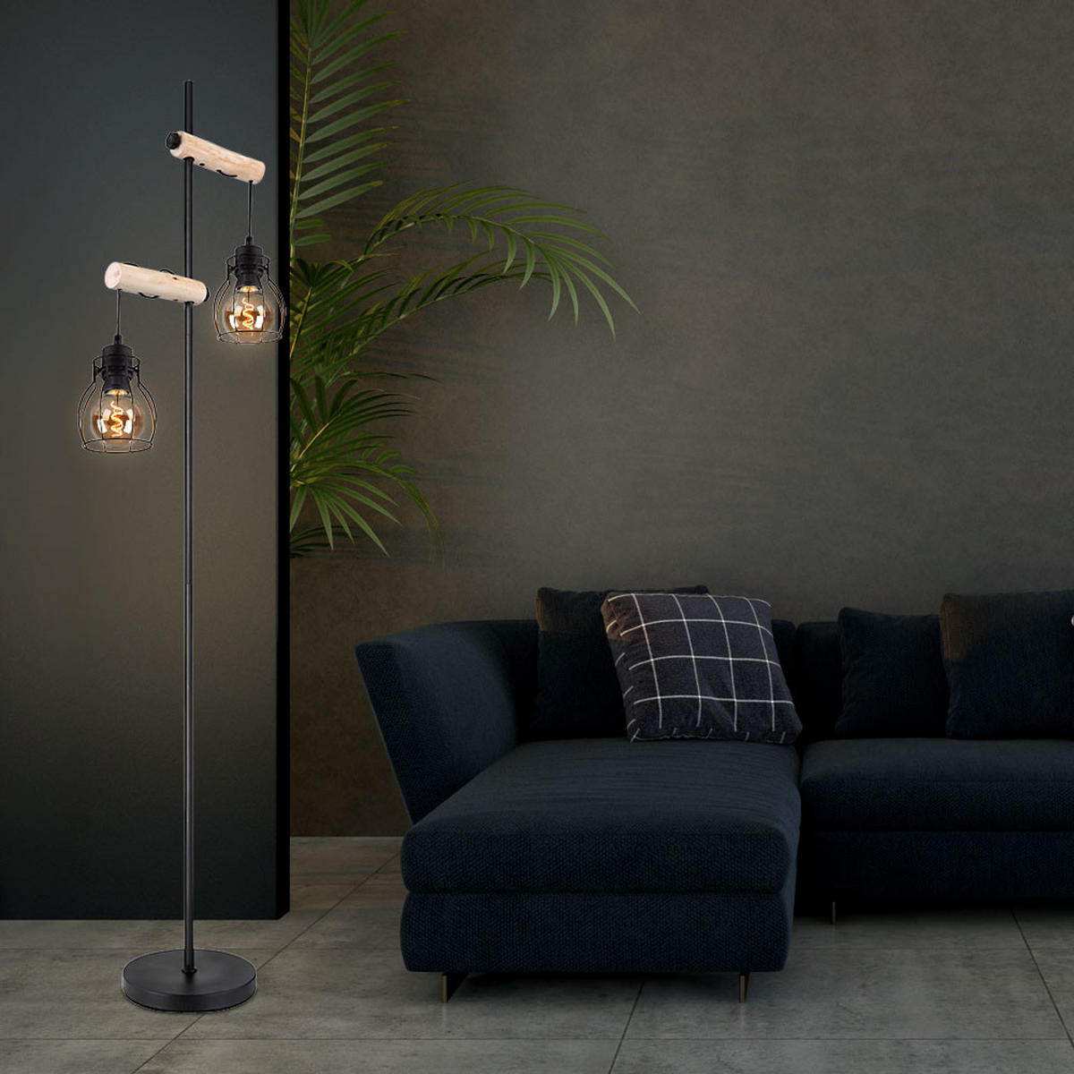 LED STEHLEUCHTE Metall Schwarz Höhenverstellbar - Schwarz, Holz (38.5/23/150cm) - Globo Lighting