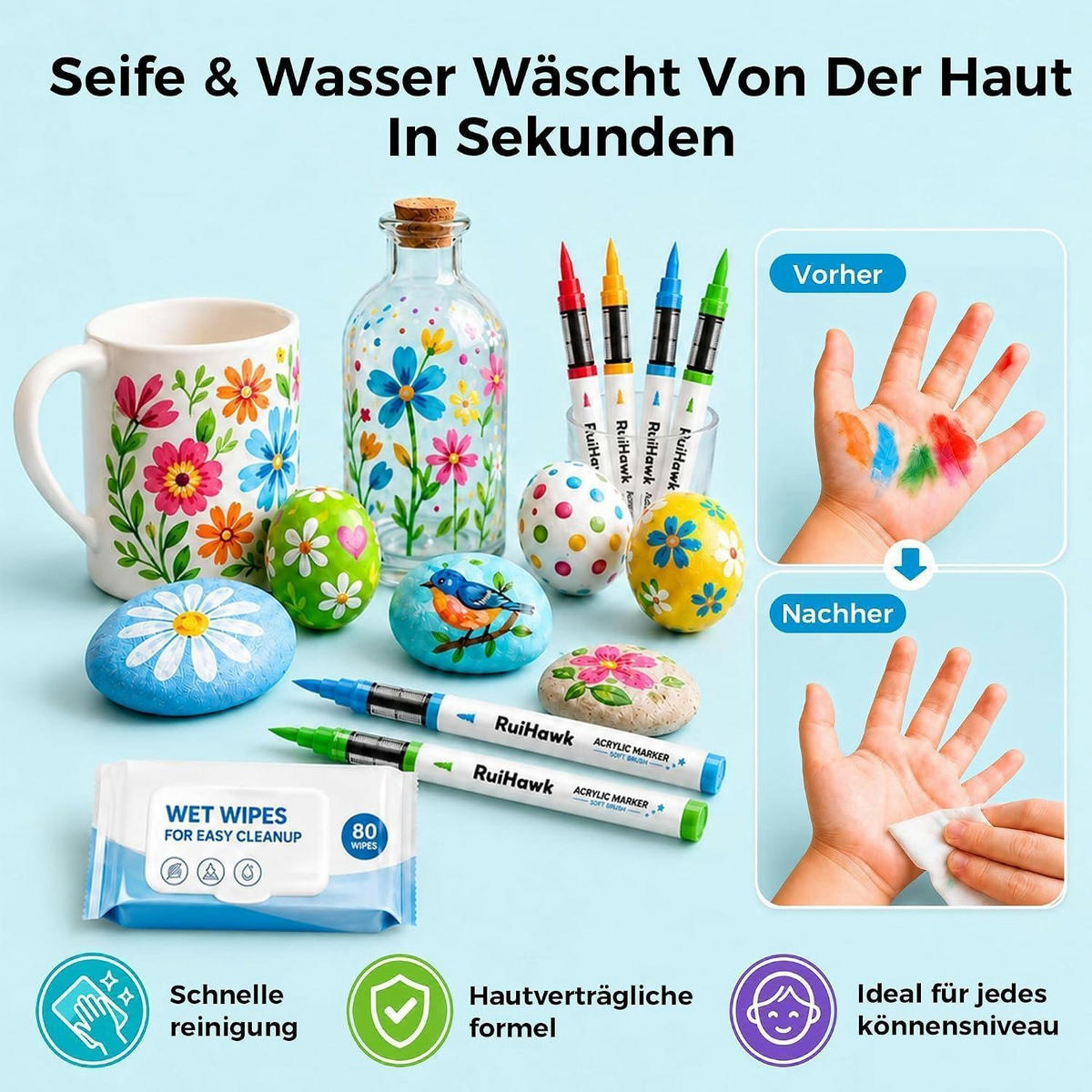 ACRYLSTIFTE 36er Set Macaron Pastell mit Pinselspitze wasserbasiert deckend für Glas Stein Holz Leinwand Stoff - Multicolor, Kunststoff (1/1/15cm)
