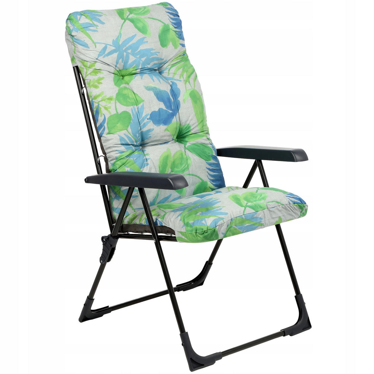 GARTENLIEGESTUHL 119 x 55 cm „Leaves“ - Blau/Weiß, Metall (58/119cm) - KADAX