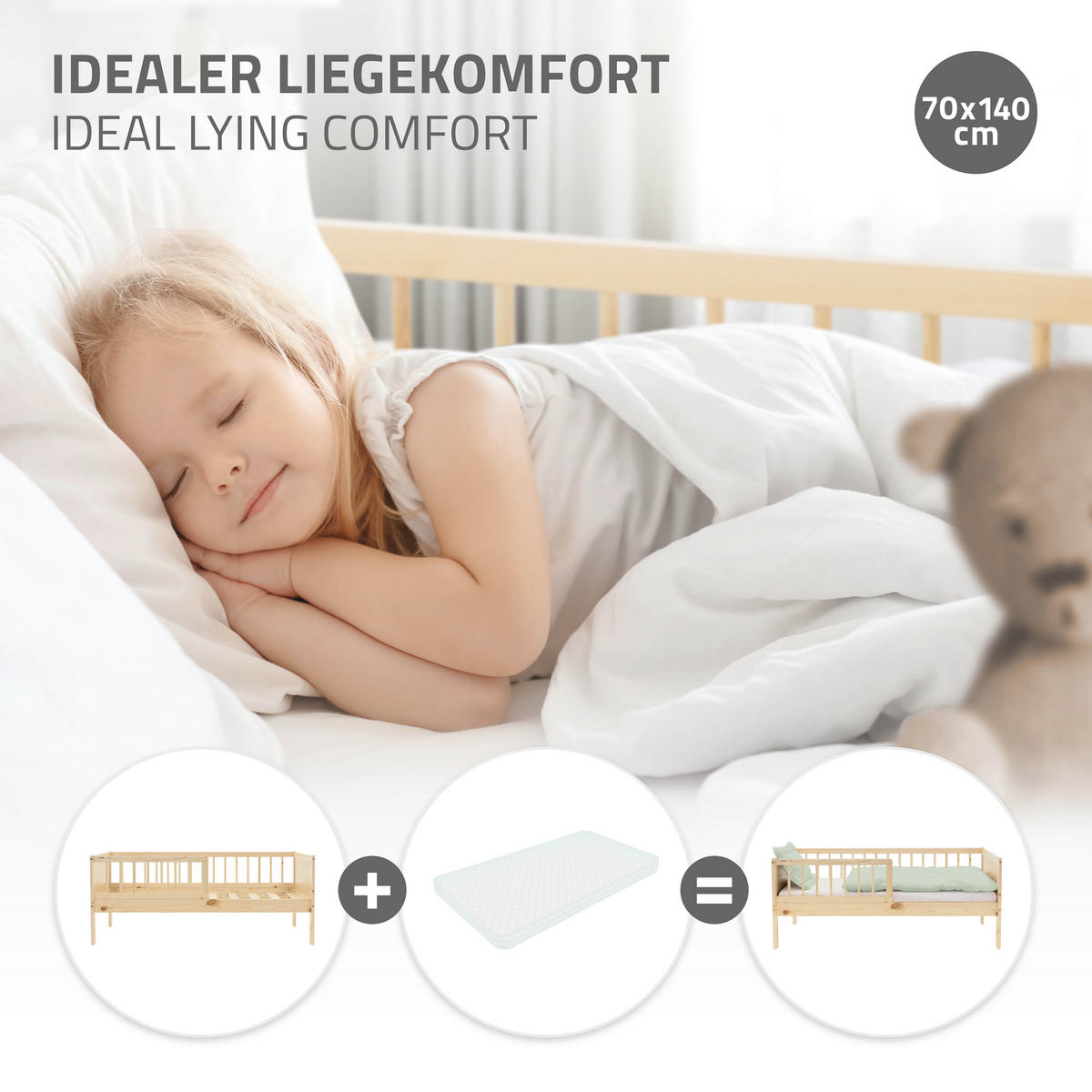 KINDERBETT 70x140 cm Natur - Naturfarben, Holzwerkstoff - ML-DESIGN