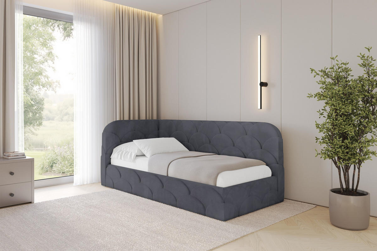 EINZELLBETT Jugendbett mit Bettkasten, Rechts - ELRY 100x200 Dunkelgrau - Titanfarben, Holzwerkstoff/Textil (100/200cm) - ALTDECOR