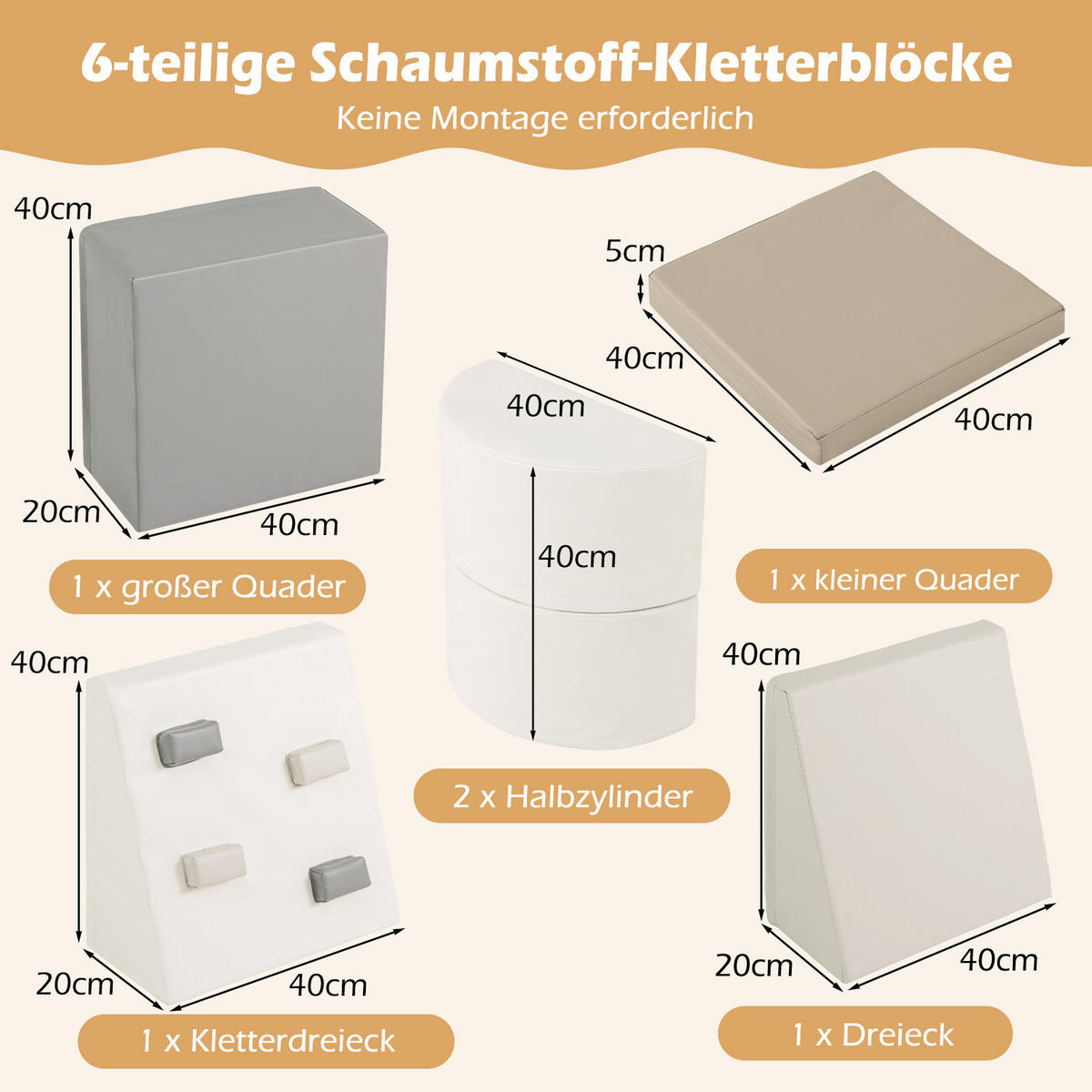 MJUKA BYGGKLOSSAR Vit (6 delar) - Vit, Plast (40/20/40cm) - COSTWAY