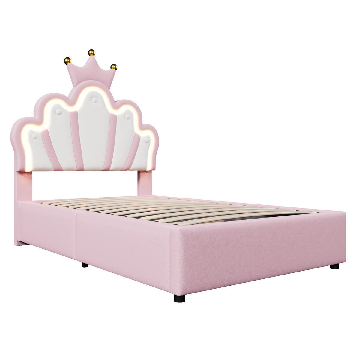 POLSTERBETT mit Bettkasten 90x200 cm PU Pink - Pink, Metall (90/200cm) - Meubliv
